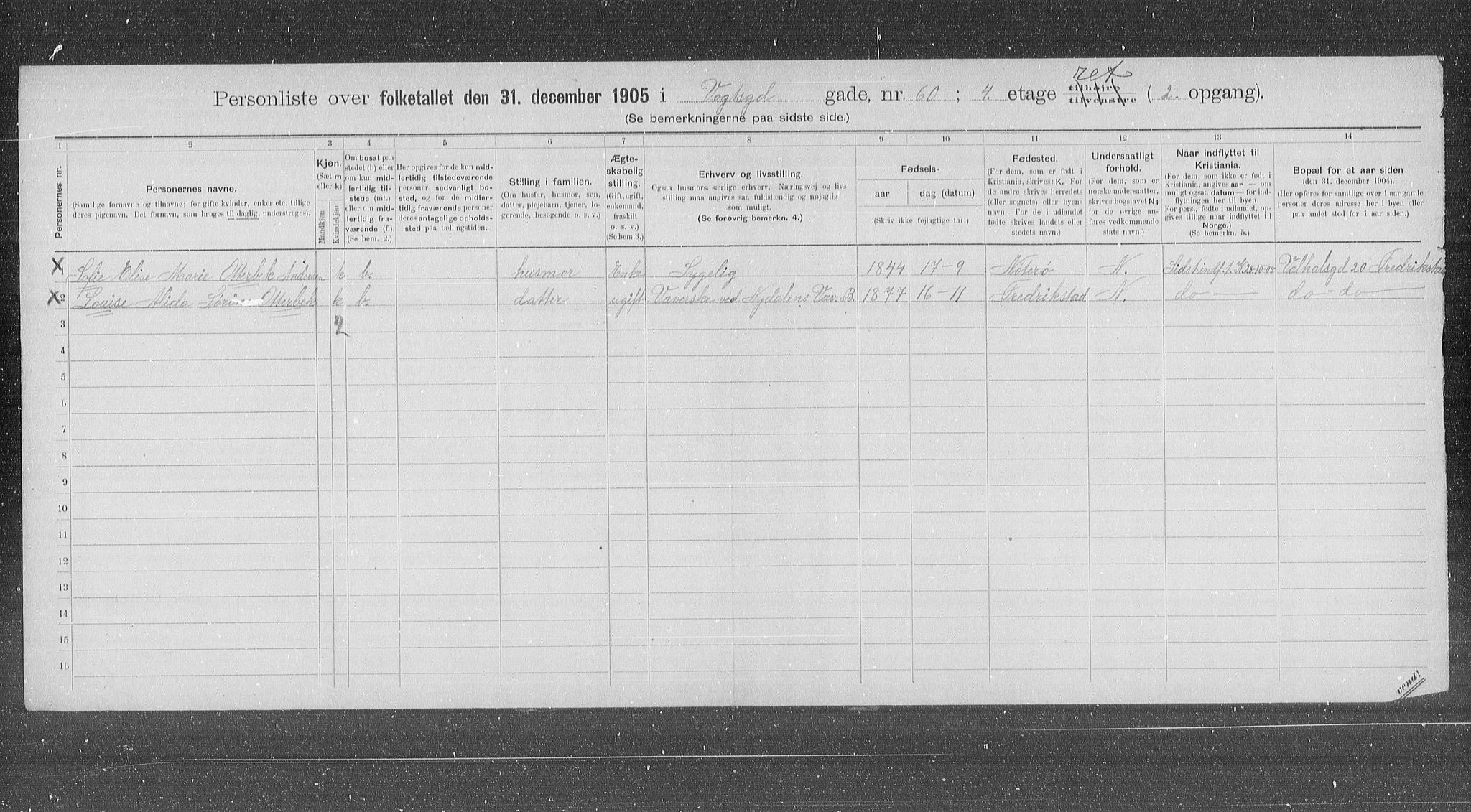OBA, Municipal Census 1905 for Kristiania, 1905, p. 66151