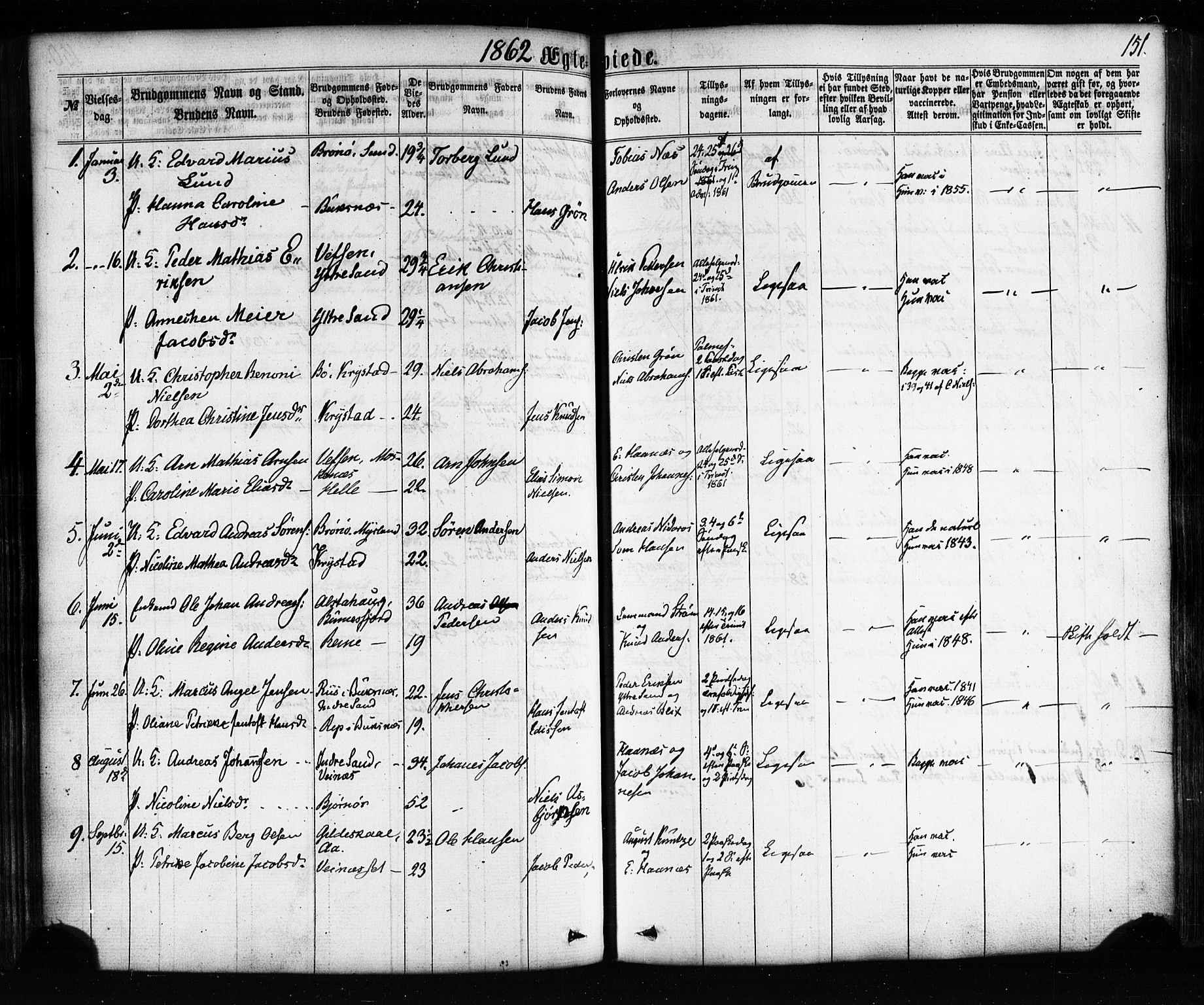 Ministerialprotokoller, klokkerbøker og fødselsregistre - Nordland, SAT/A-1459/885/L1203: Parish register (official) no. 885A04, 1859-1877, p. 151