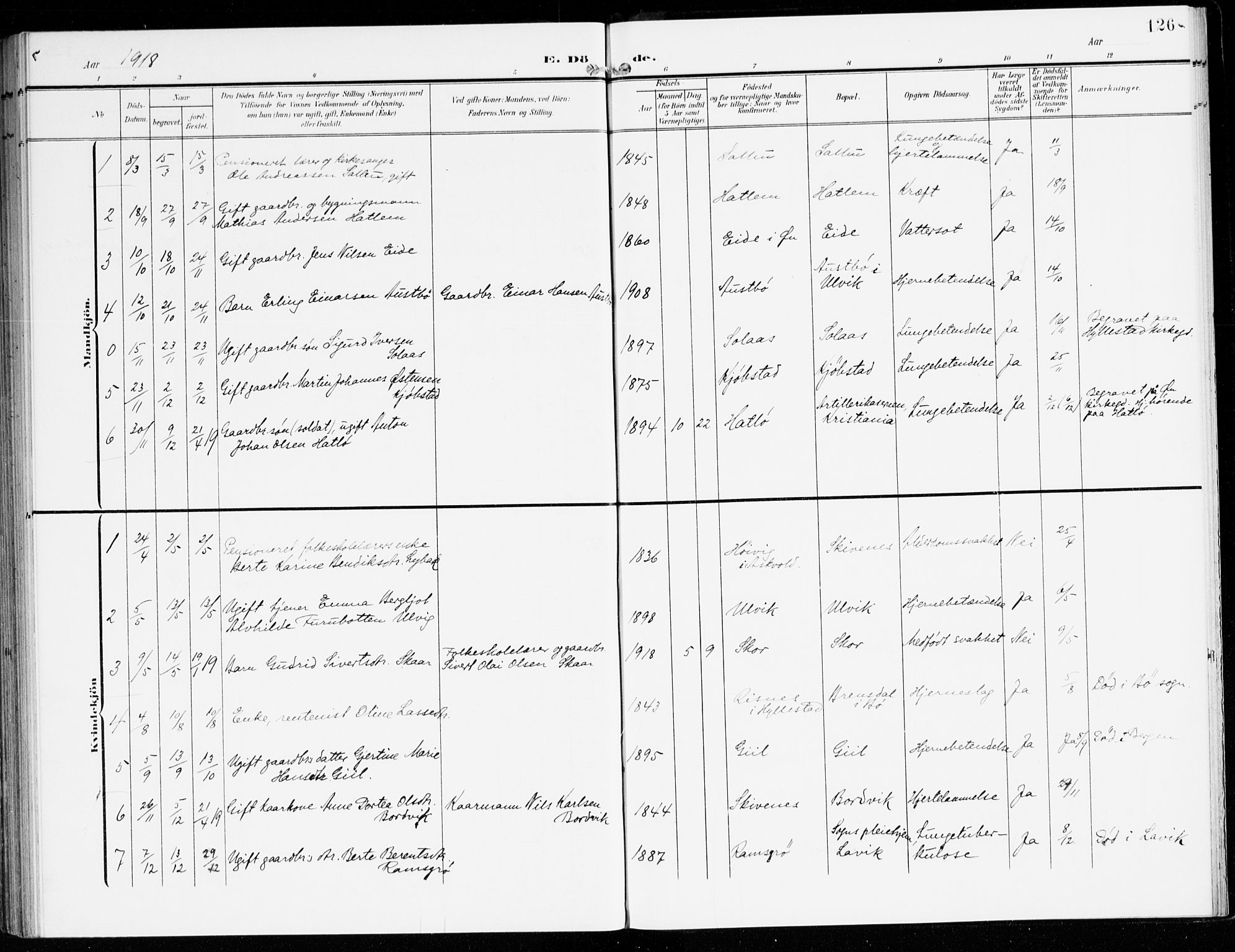 Hyllestad sokneprestembete, SAB/A-80401: Parish register (official) no. D 2, 1905-1919, p. 126