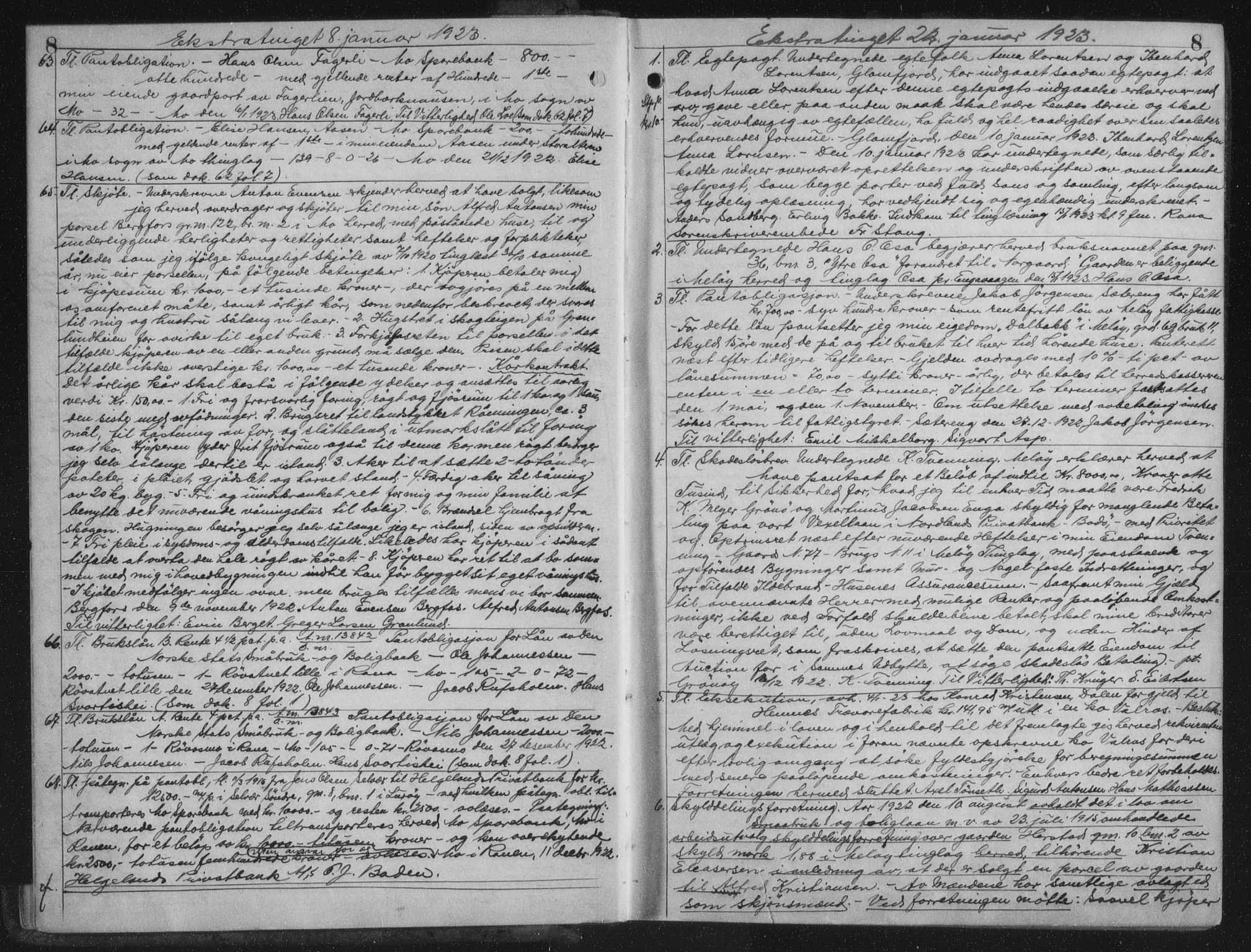 Rana sorenskriveri , AV/SAT-A-1108/1/2/2C/L0018: Mortgage book no. 18, 1923-1928, p. 8, Deed date: 22.01.1923