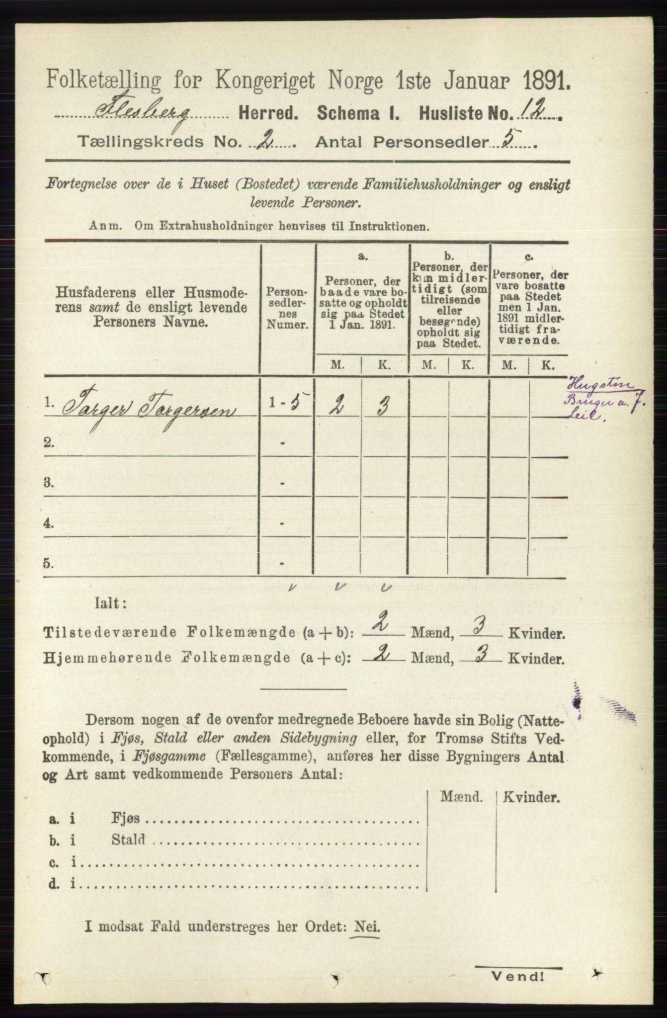 RA, 1891 census for 0631 Flesberg, 1891, p. 227