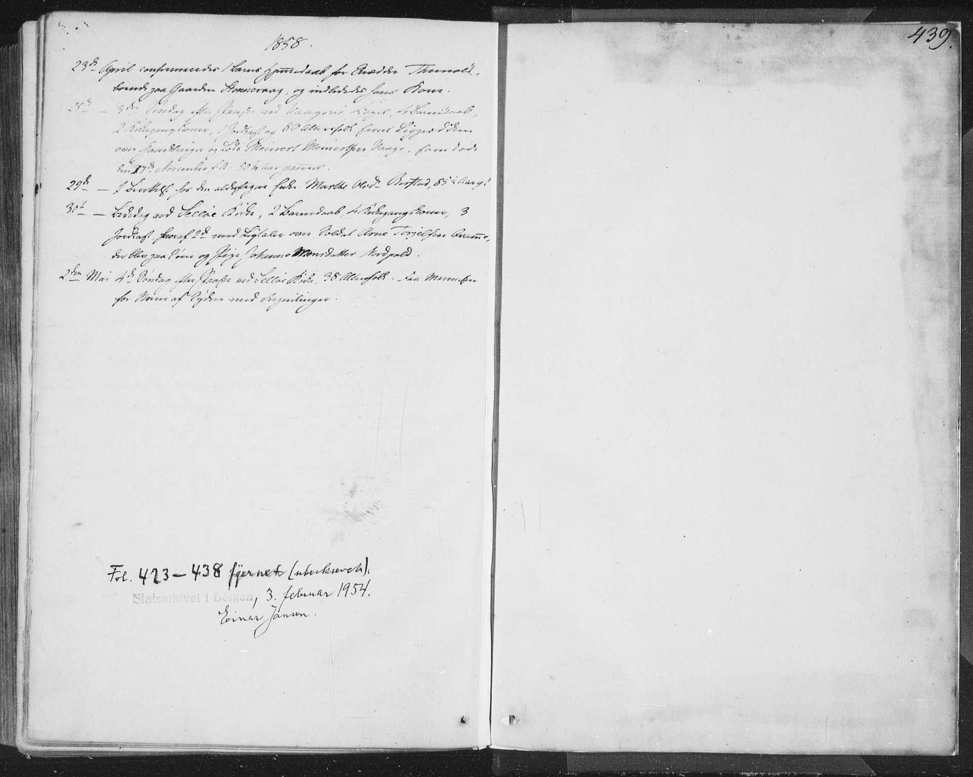 Selje sokneprestembete, AV/SAB-A-99938/H/Ha/Haa/Haaa: Parish register (official) no. A 10, 1844-1858, p. 423