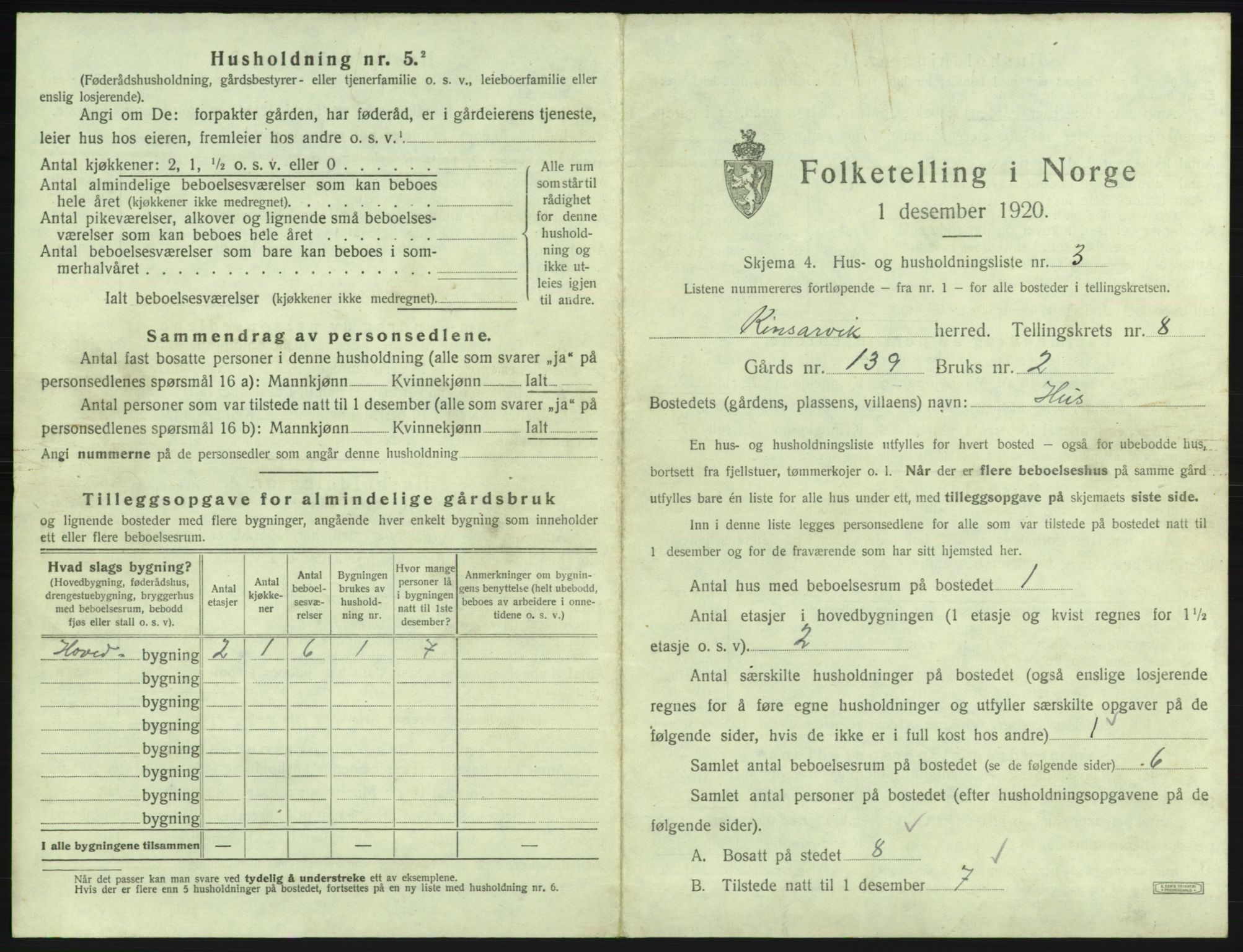 SAB, 1920 census for Kinsarvik, 1920, p. 560