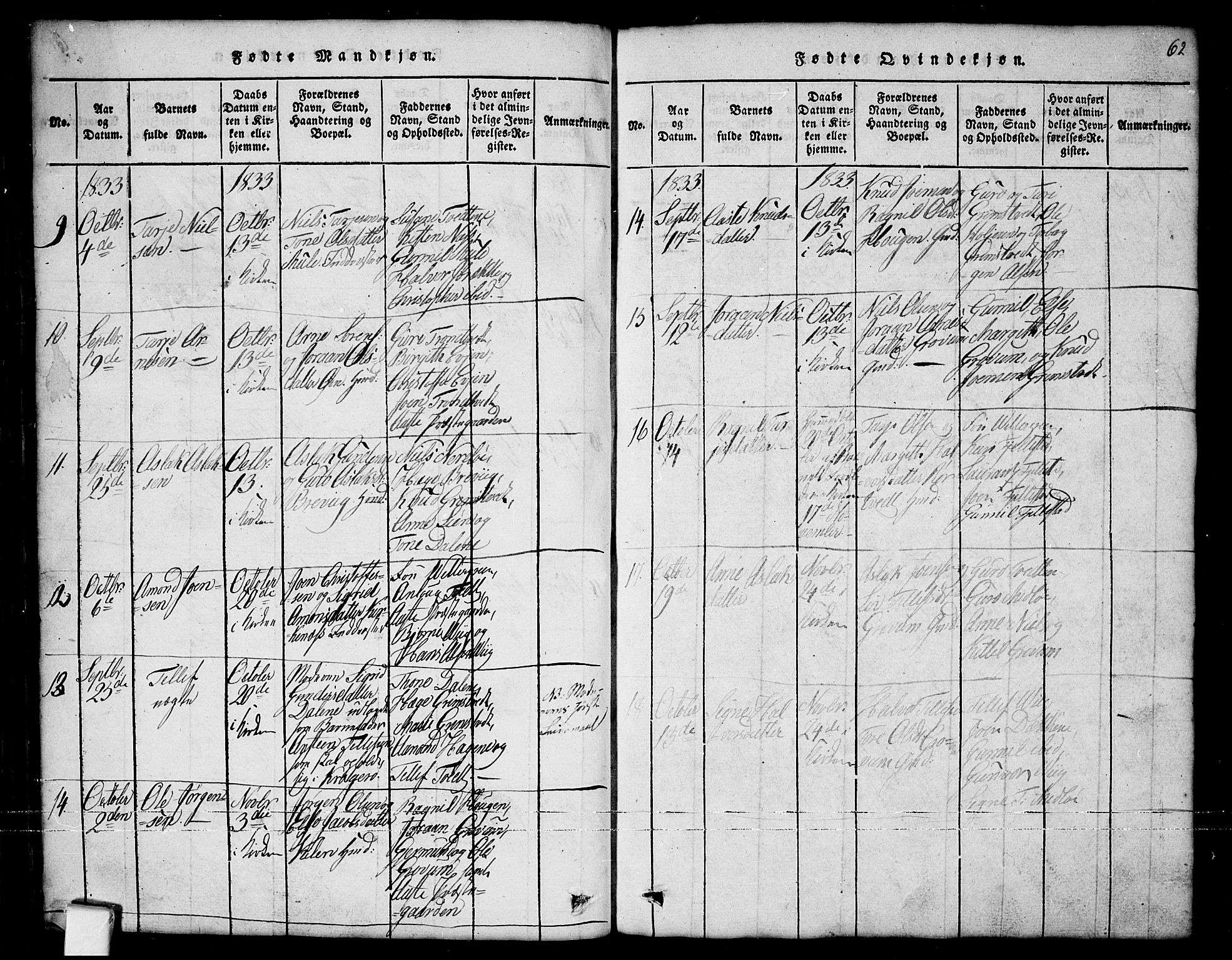 Nissedal kirkebøker, SAKO/A-288/G/Ga/L0001: Parish register (copy) no. I 1, 1814-1860, p. 62