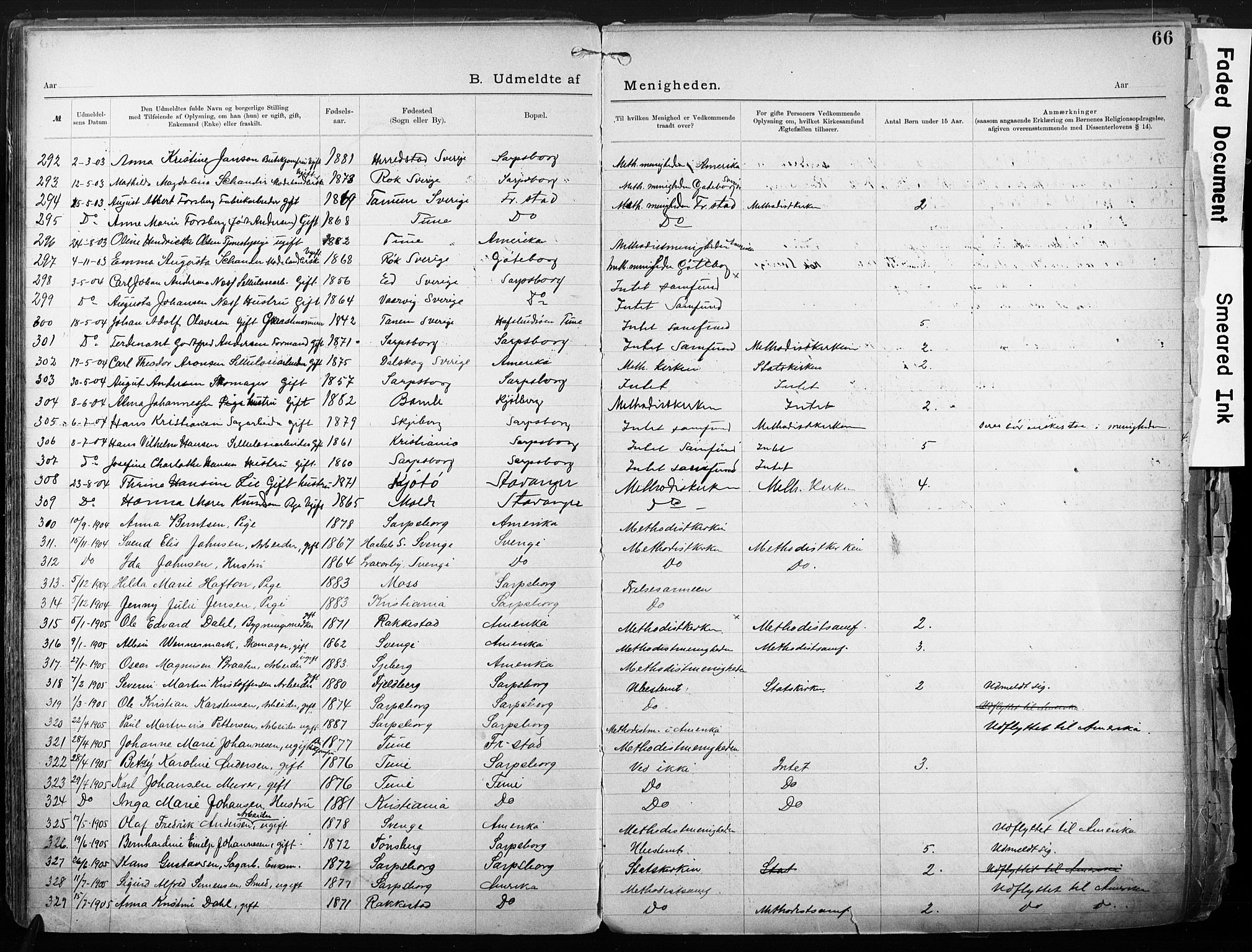 Sarpsborg metodistkirke, SAO/PAO-0233/A/L0004: Dissenter register no. 4, 1892-1923, p. 66