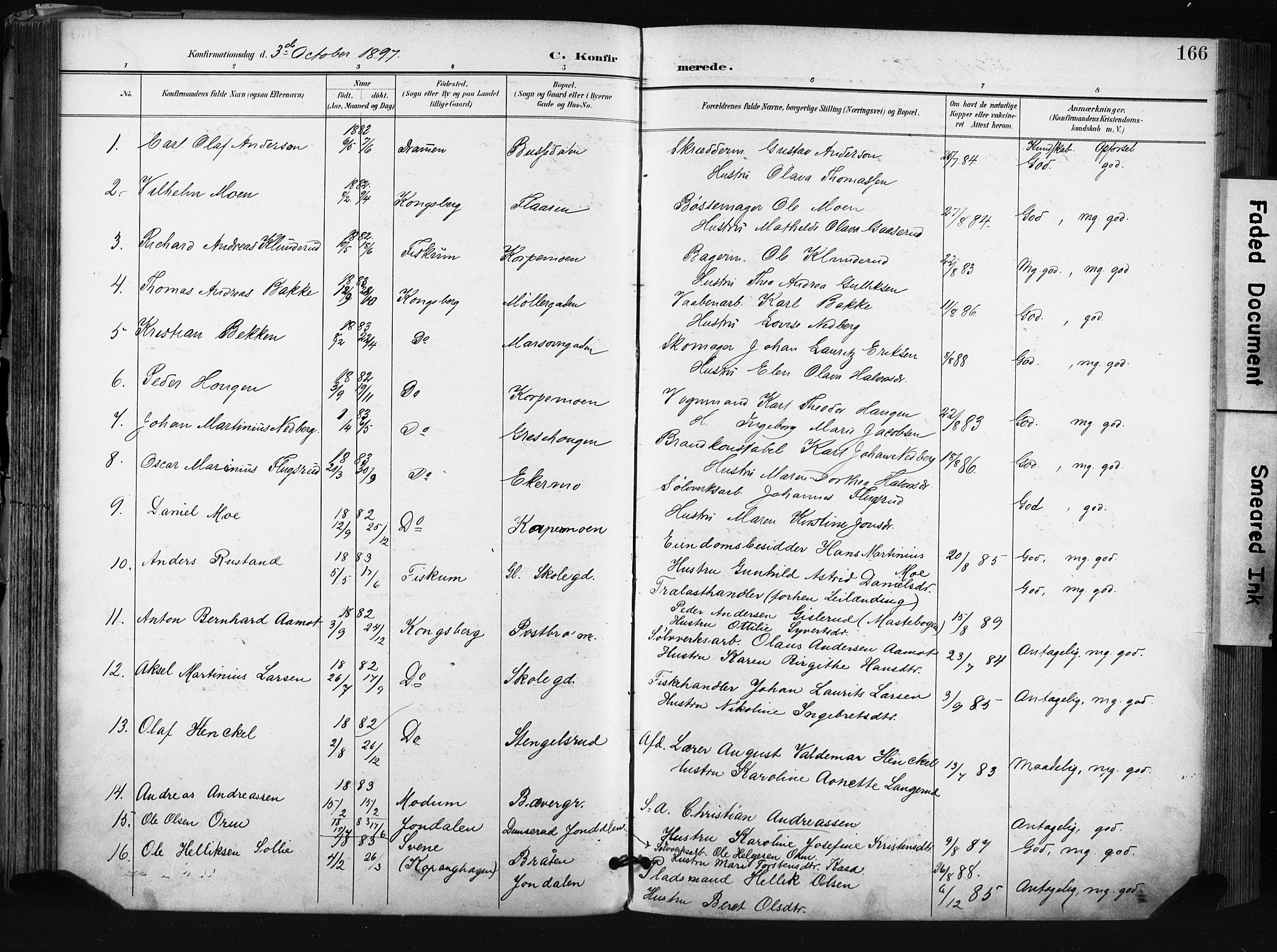 Kongsberg kirkebøker, AV/SAKO-A-22/F/Fb/L0003: Parish register (official) no. II 3, 1896-1905, p. 166