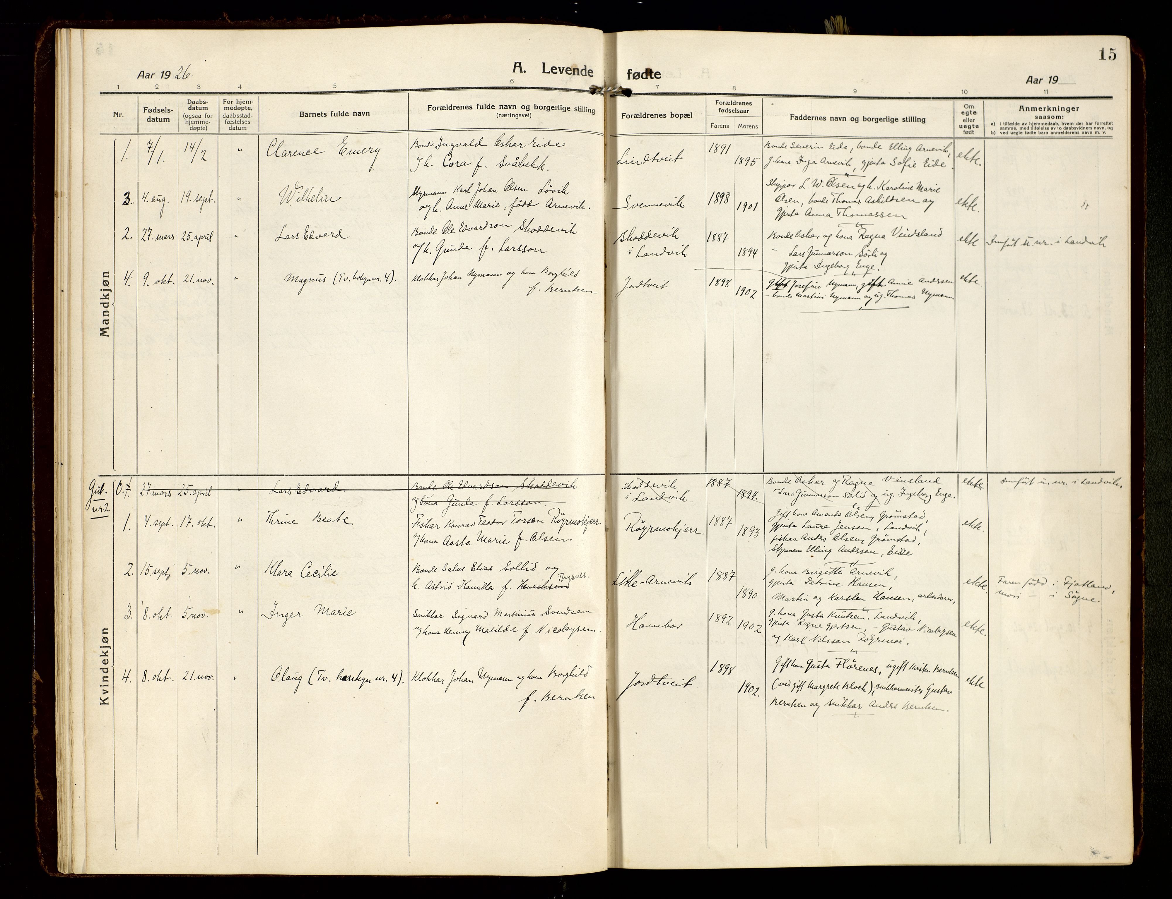 Hommedal sokneprestkontor, SAK/1111-0023/F/Fa/Faa/L0004: Parish register (official) no. A 4, 1916-1945, p. 15