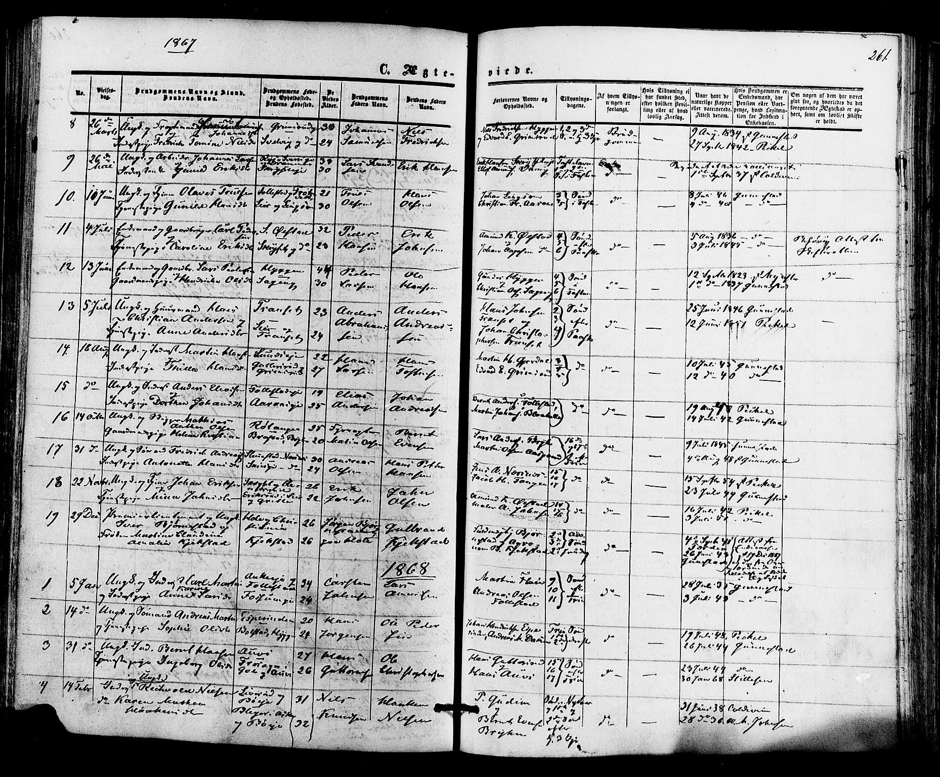 Røyken kirkebøker, SAKO/A-241/F/Fa/L0006: Parish register (official) no. 6, 1857-1875, p. 261