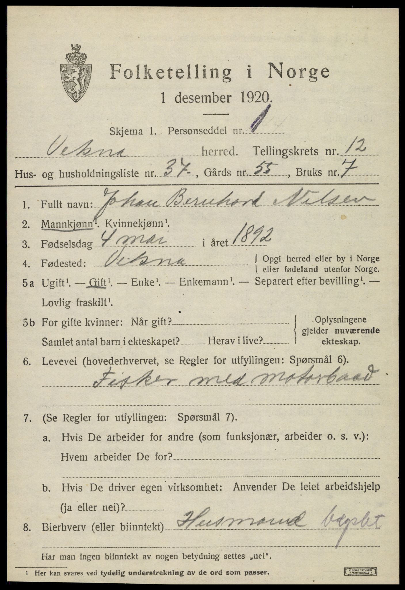 SAT, 1920 census for Vikna, 1920, p. 8207