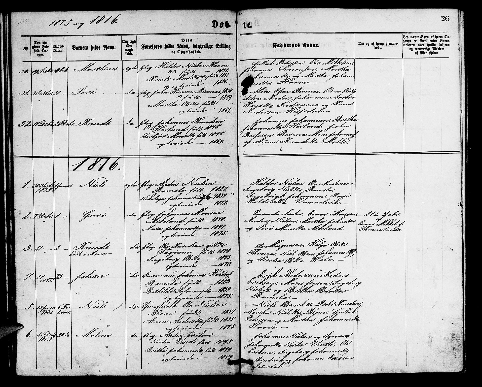 Haus sokneprestembete, SAB/A-75601/H/Hab: Parish register (copy) no. B 1, 1869-1878, p. 26