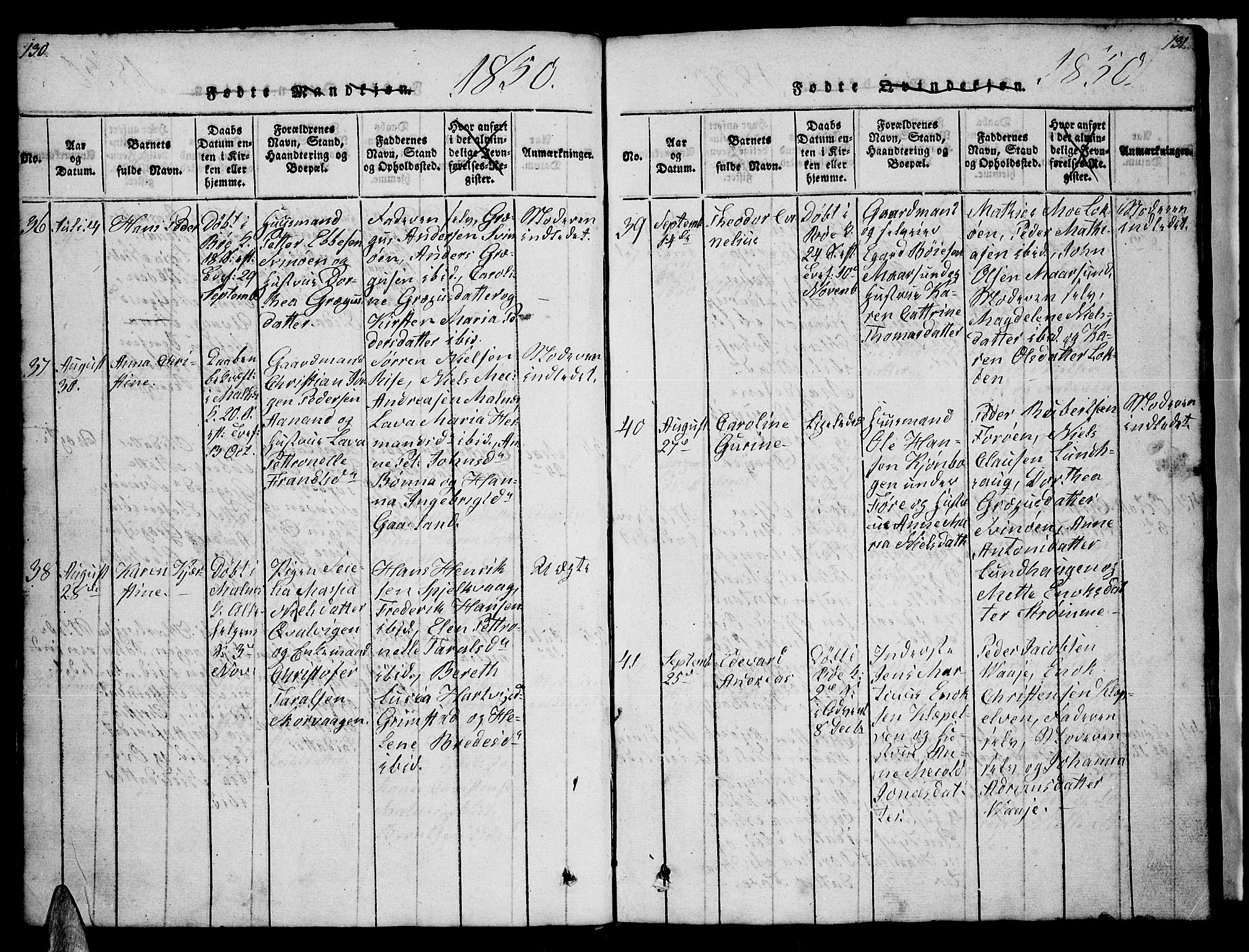 Ministerialprotokoller, klokkerbøker og fødselsregistre - Nordland, AV/SAT-A-1459/891/L1312: Parish register (copy) no. 891C01, 1820-1856, p. 130-131