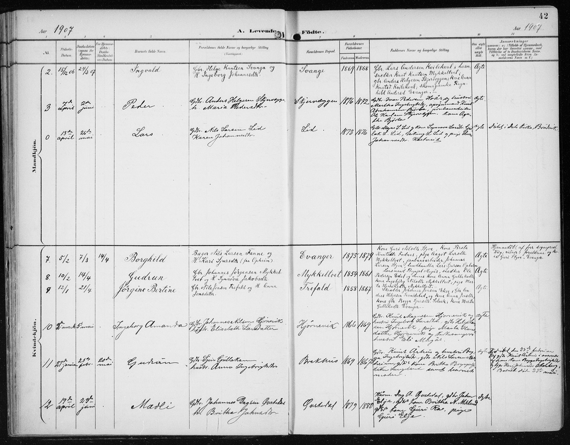 Evanger sokneprestembete, SAB/A-99924: Parish register (official) no. A  3, 1900-1930, p. 42