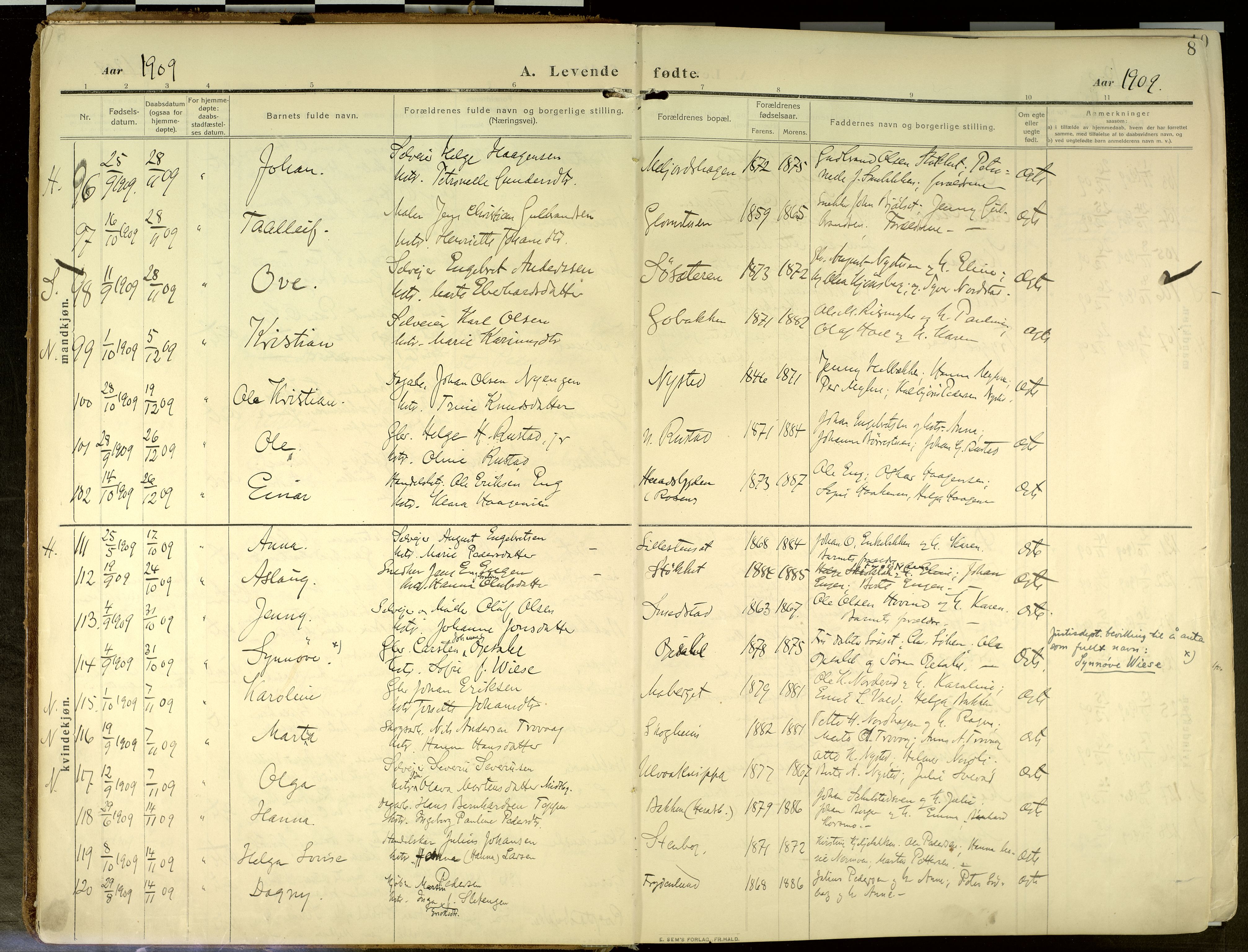 Elverum prestekontor, SAH/PREST-044/H/Ha/Haa/L0020: Parish register (official) no. 20, 1909-1921, p. 8