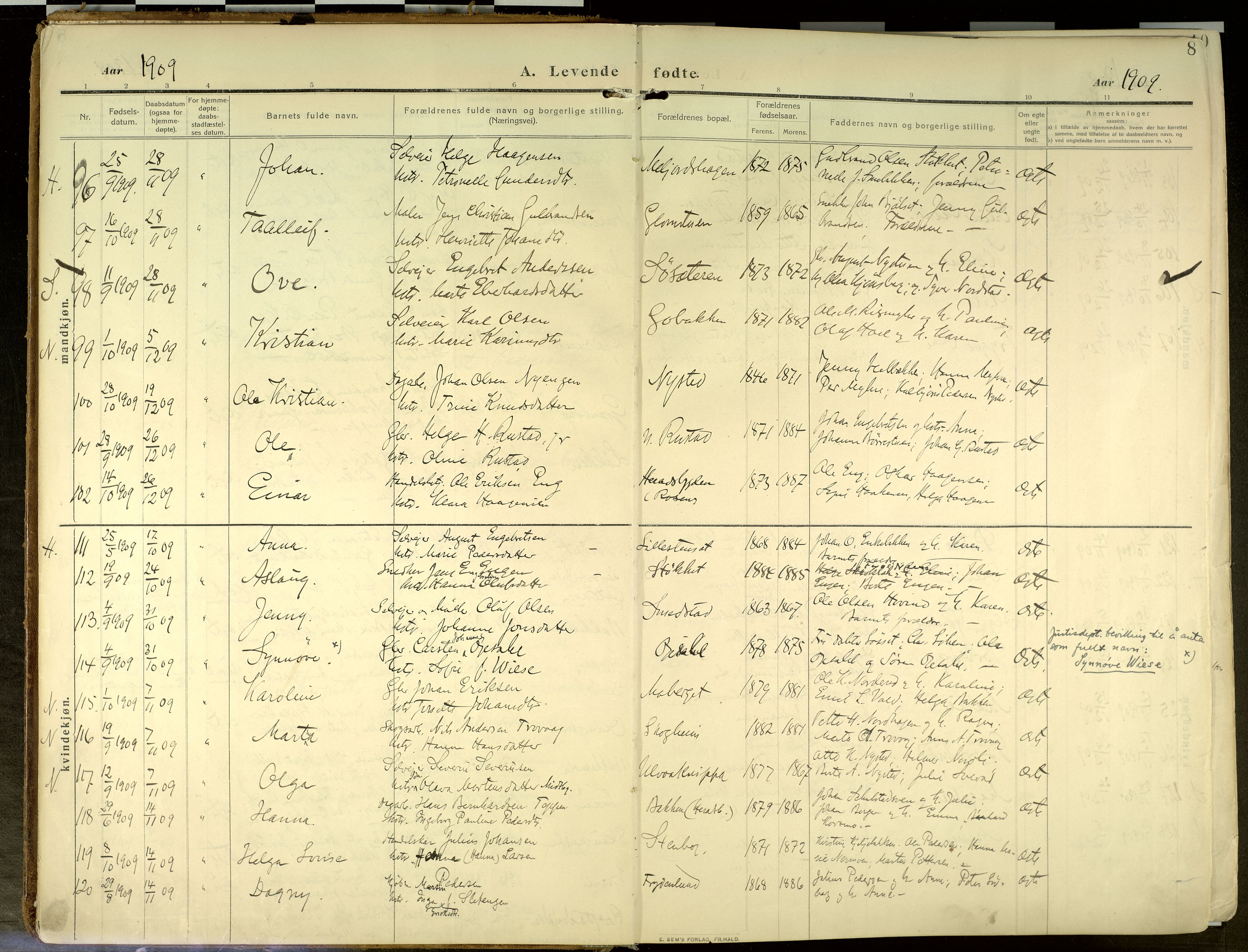 Elverum prestekontor, AV/SAH-PREST-044/H/Ha/Haa/L0020: Parish register (official) no. 20, 1909-1921, p. 8