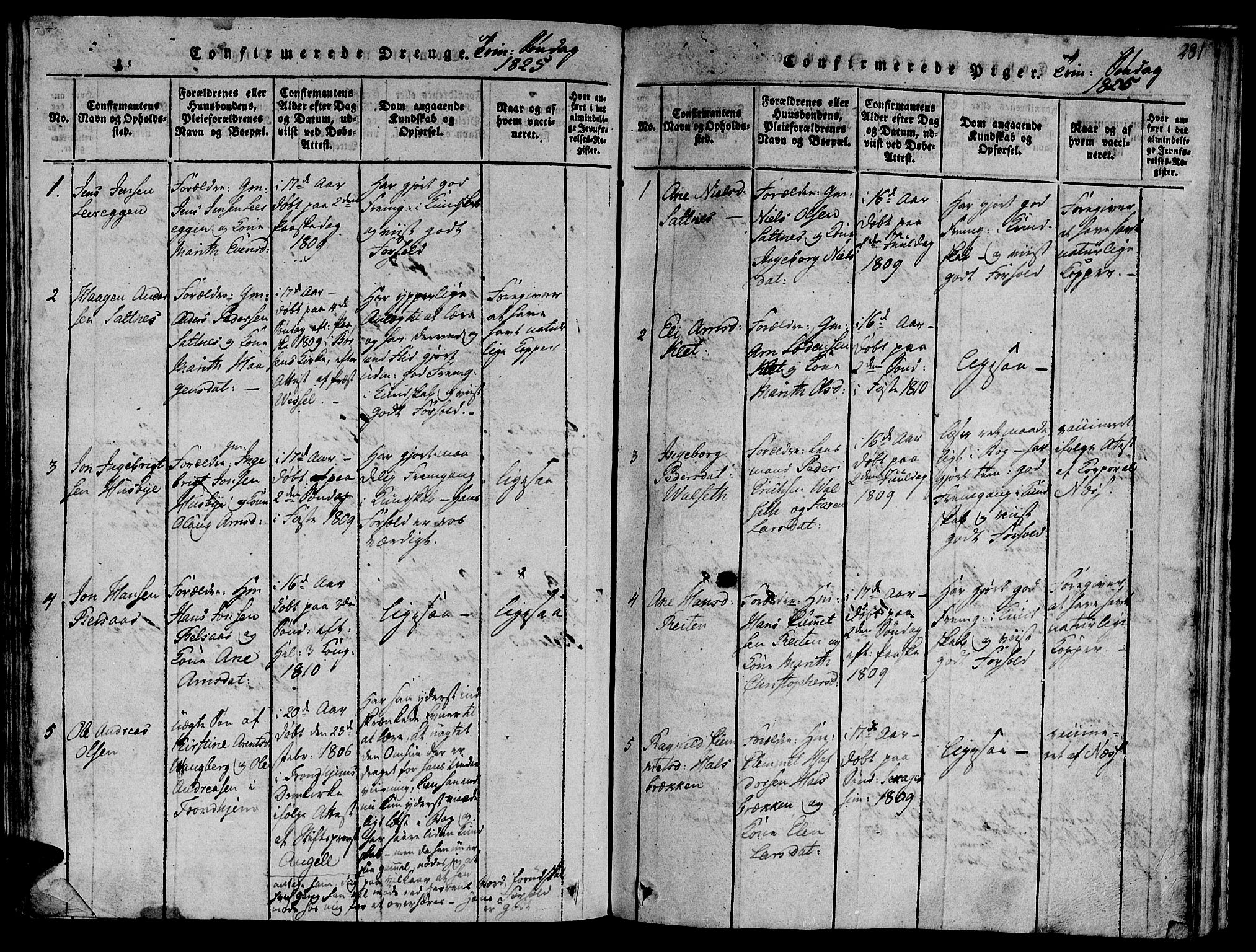 Ministerialprotokoller, klokkerbøker og fødselsregistre - Sør-Trøndelag, SAT/A-1456/612/L0373: Parish register (official) no. 612A06 /2, 1816-1828, p. 281
