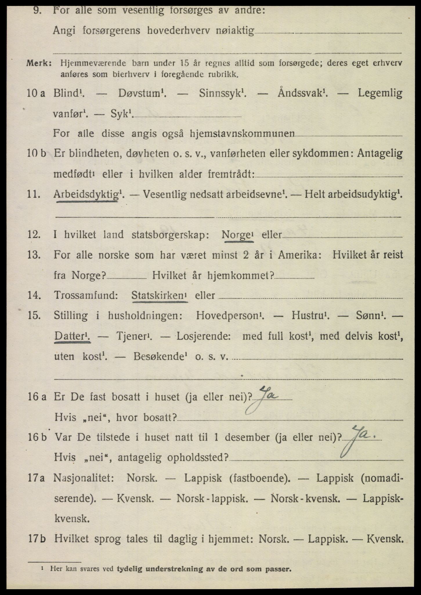 SAT, 1920 census for Nesna, 1920, p. 6572