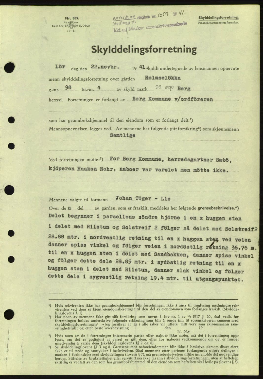 Idd og Marker sorenskriveri, AV/SAO-A-10283/G/Gb/Gbb/L0004: Mortgage book no. A4, 1940-1941, Diary no: : 1259/1941