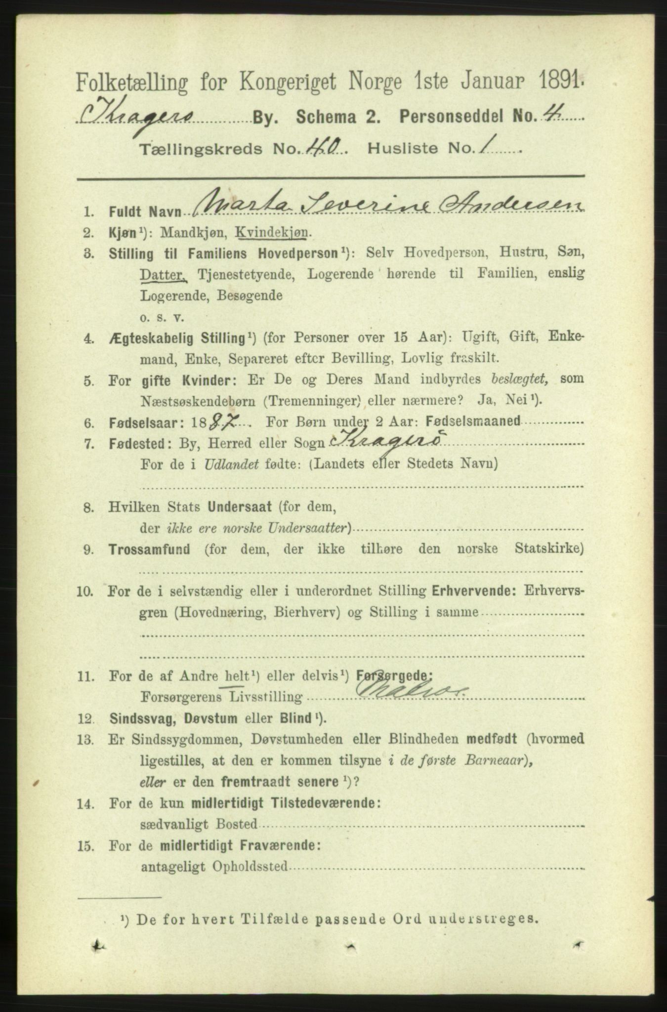 RA, 1891 census for 0801 Kragerø, 1891, p. 7402