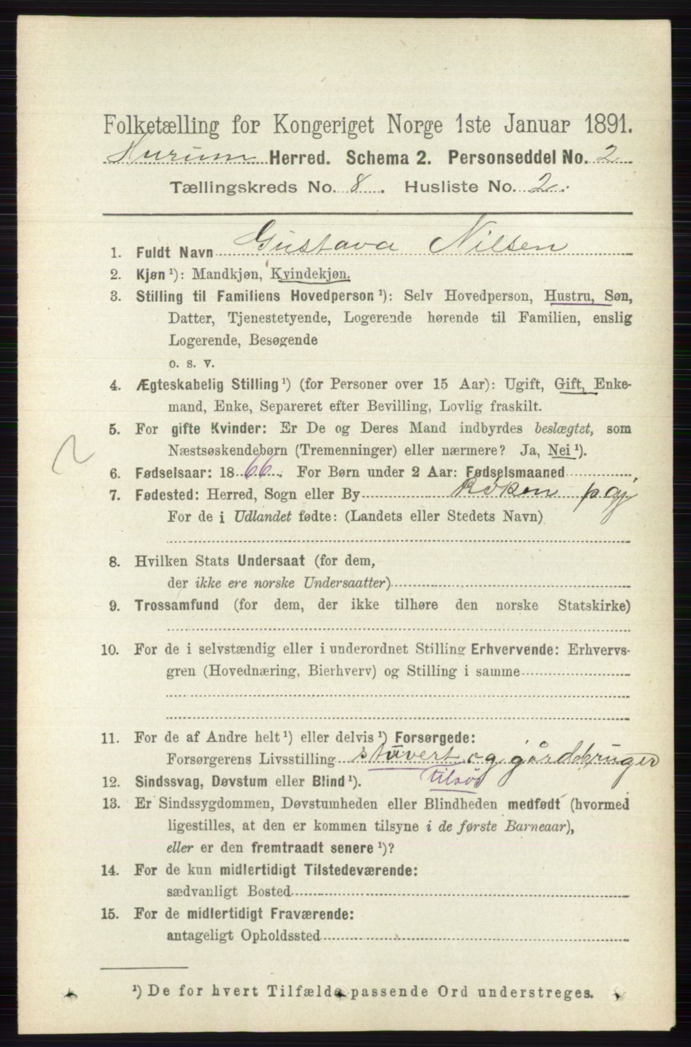 RA, 1891 census for 0628 Hurum, 1891, p. 2664