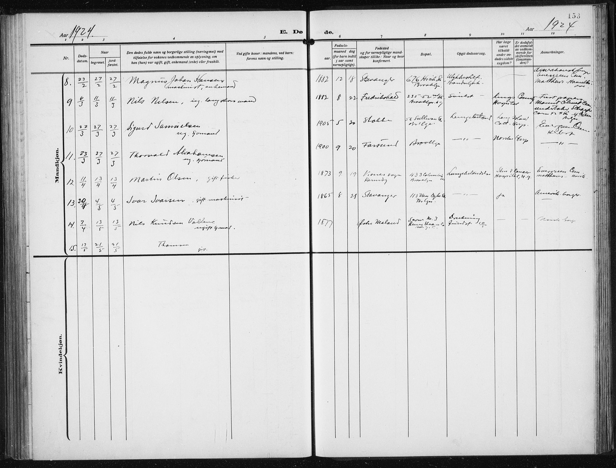 Den norske sjømannsmisjon i utlandet/New York, AV/SAB-SAB/PA-0110/H/Ha/L0008: Parish register (official) no. A 8, 1923-1935, p. 153