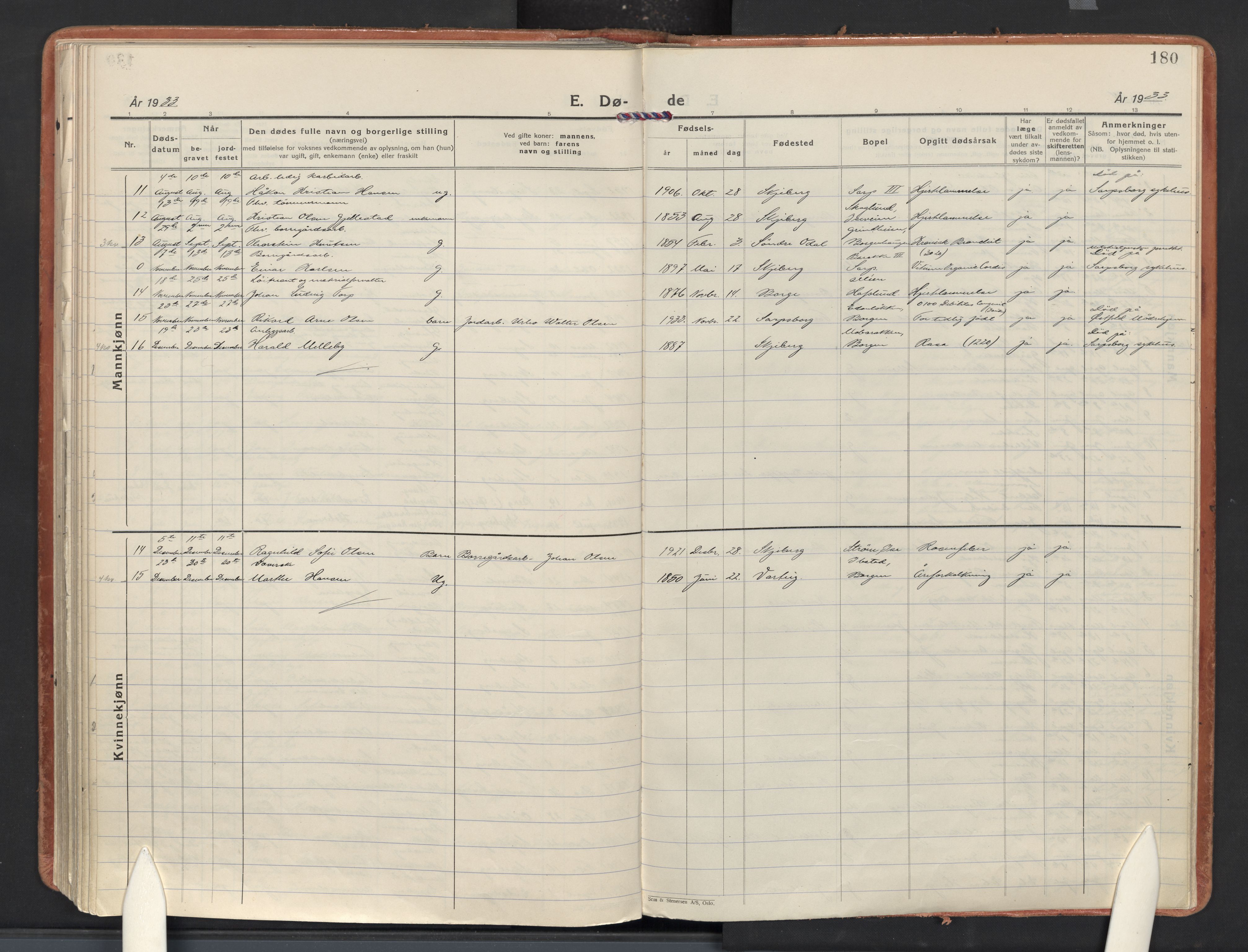 Skjeberg prestekontor Kirkebøker, AV/SAO-A-10923/F/Fd/L0002: Parish register (official) no. IV 2, 1926-1936, p. 180