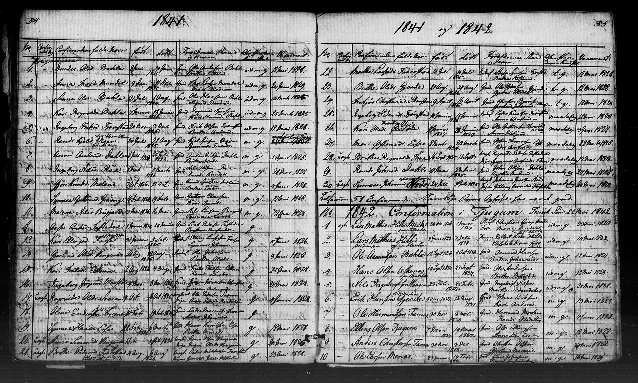 Leikanger sokneprestembete, SAB/A-81001: Curate's parish register no. A 2, 1840-1847, p. 54-55