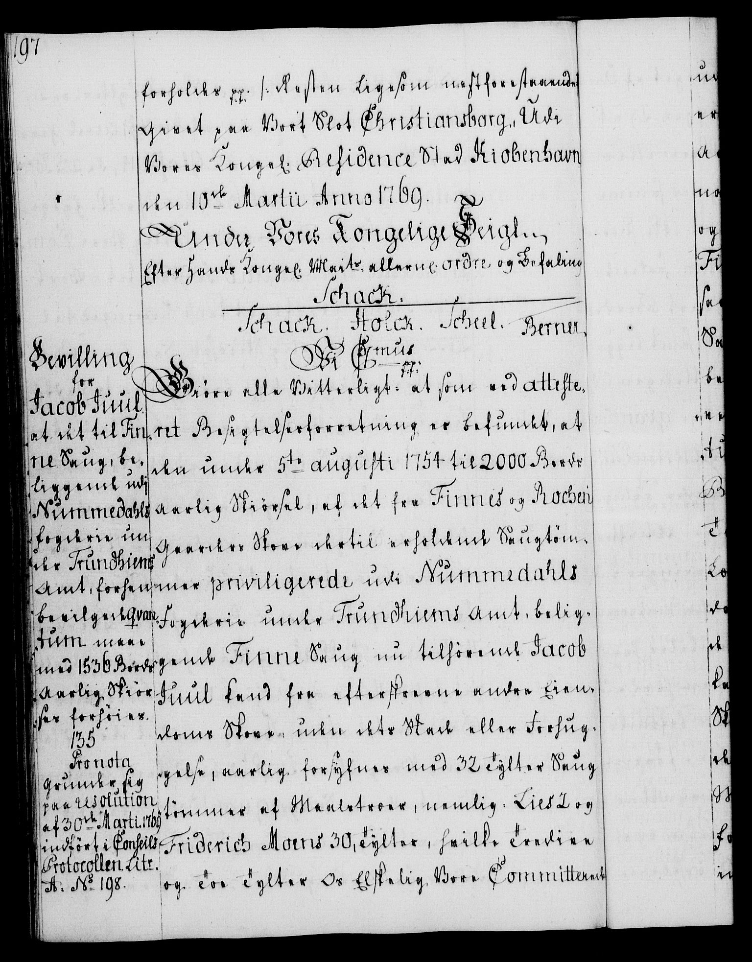 Rentekammeret, Kammerkanselliet, RA/EA-3111/G/Gg/Gga/L0008: Norsk ekspedisjonsprotokoll med register (merket RK 53.8), 1768-1771, p. 197