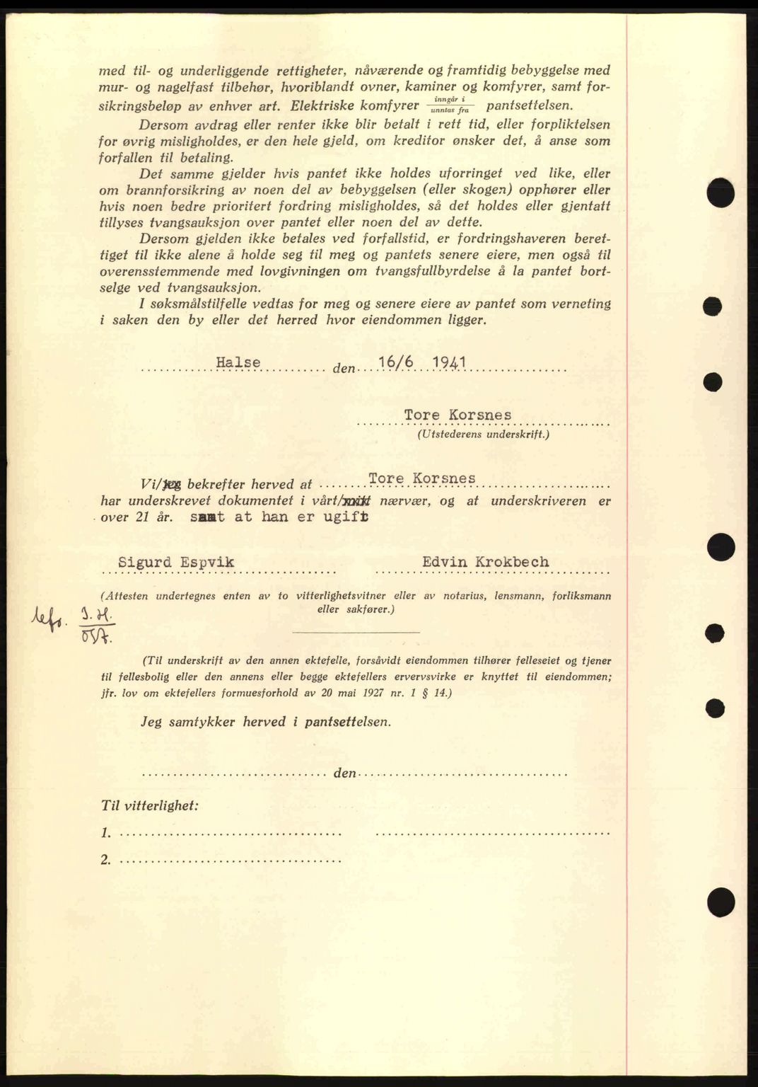 Nordmøre sorenskriveri, AV/SAT-A-4132/1/2/2Ca: Mortgage book no. B88, 1941-1942, Diary no: : 1063/1941