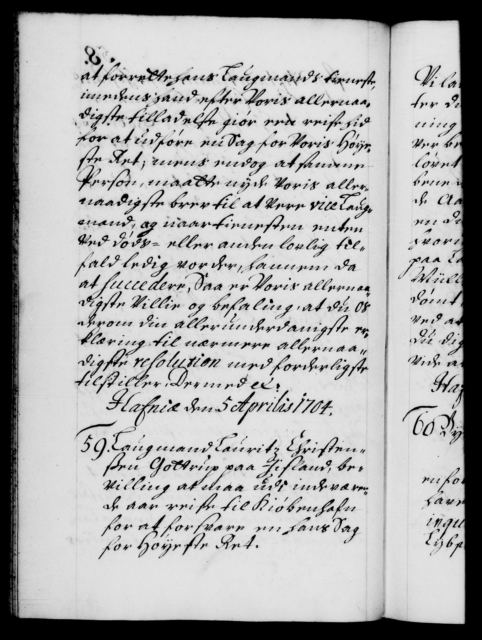 Danske Kanselli 1572-1799, AV/RA-EA-3023/F/Fc/Fca/Fcab/L0017: Norske tegnelser, 1704-1706, p. 58b