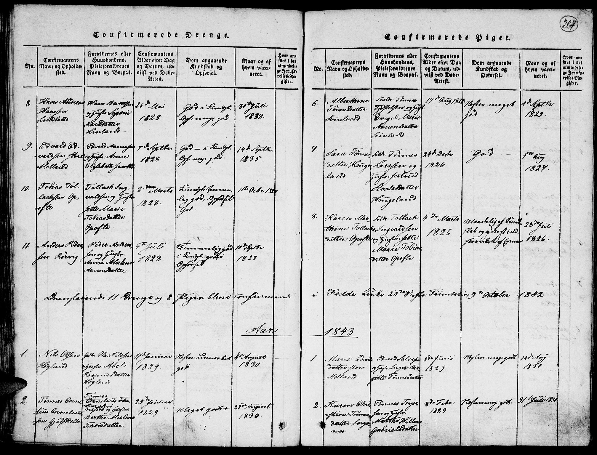 Kvinesdal sokneprestkontor, SAK/1111-0026/F/Fa/Faa/L0001: Parish register (official) no. A 1, 1815-1849, p. 267