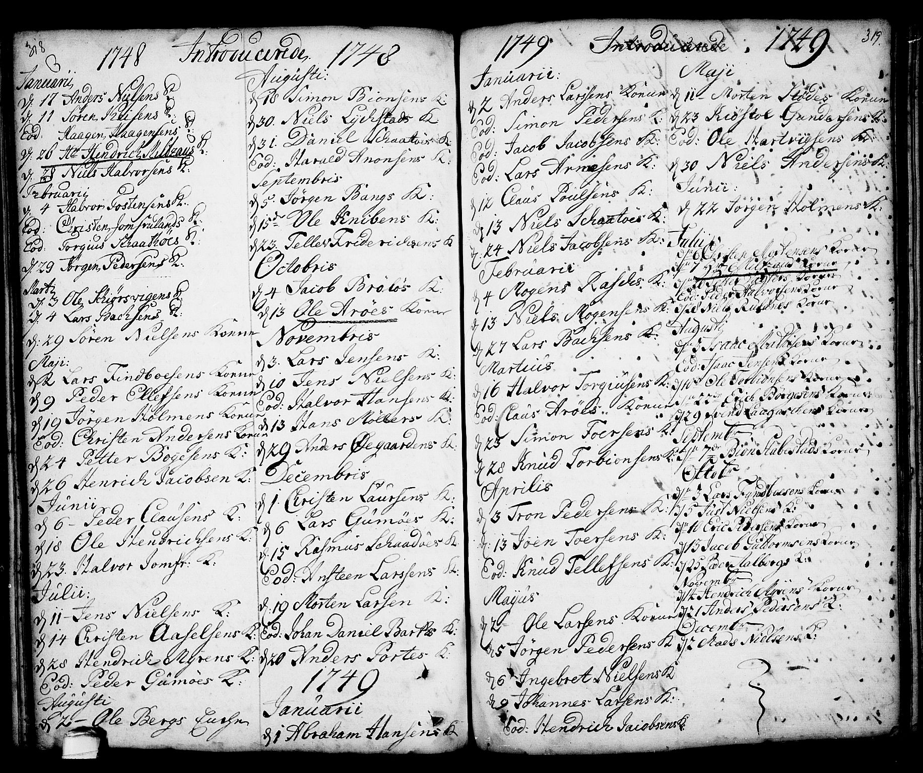 Kragerø kirkebøker, SAKO/A-278/F/Fa/L0001: Parish register (official) no. 1, 1702-1766, p. 318-319