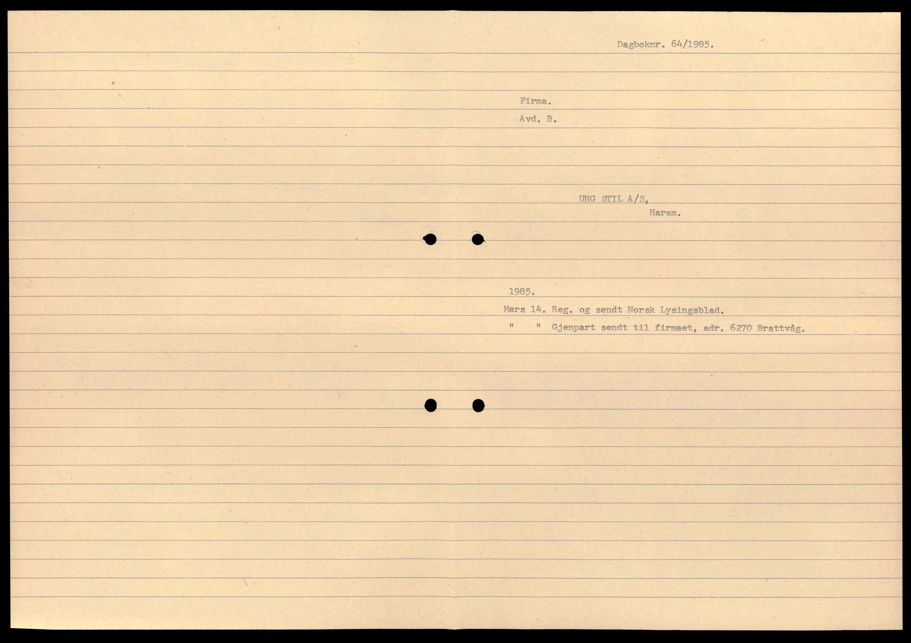 Nordre Sunnmøre sorenskriveri, AV/SAT-A-0006/2/J/Jd/Jde/L0056: Bilag. Aksjeselskap, U-V, 1944-1990, p. 1