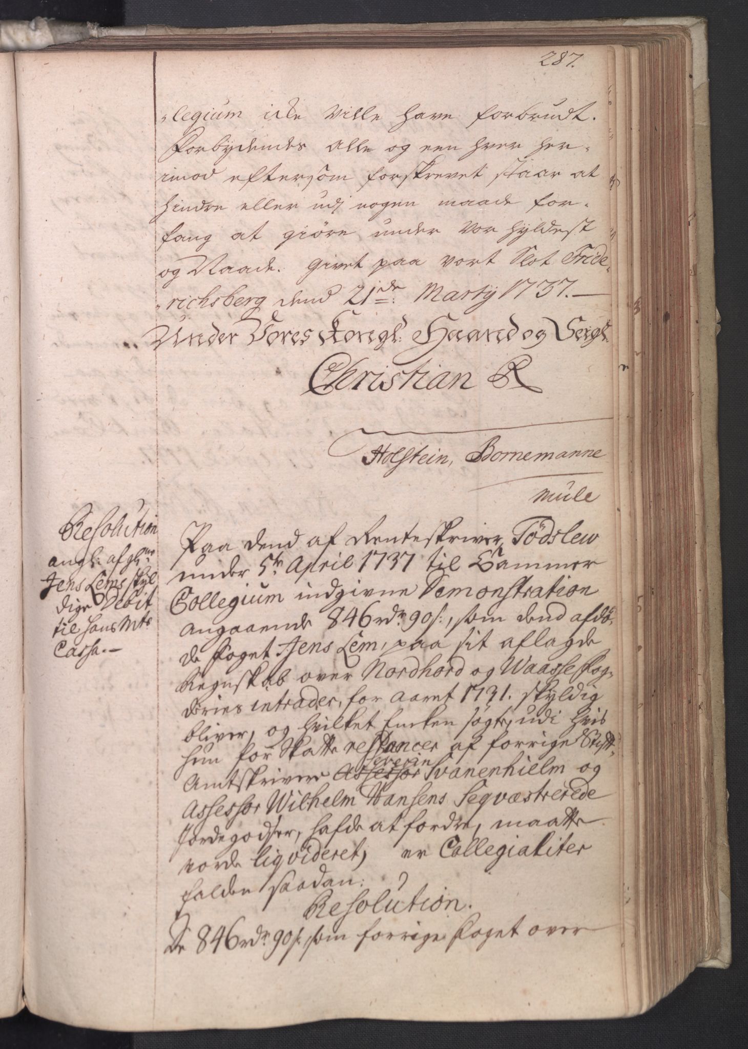 Rentekammeret, Kammerkanselliet, AV/RA-EA-3111/G/Gg/Gga/L0004: Norsk ekspedisjonsprotokoll med register (merket RK 53.4), 1734-1741, p. 287