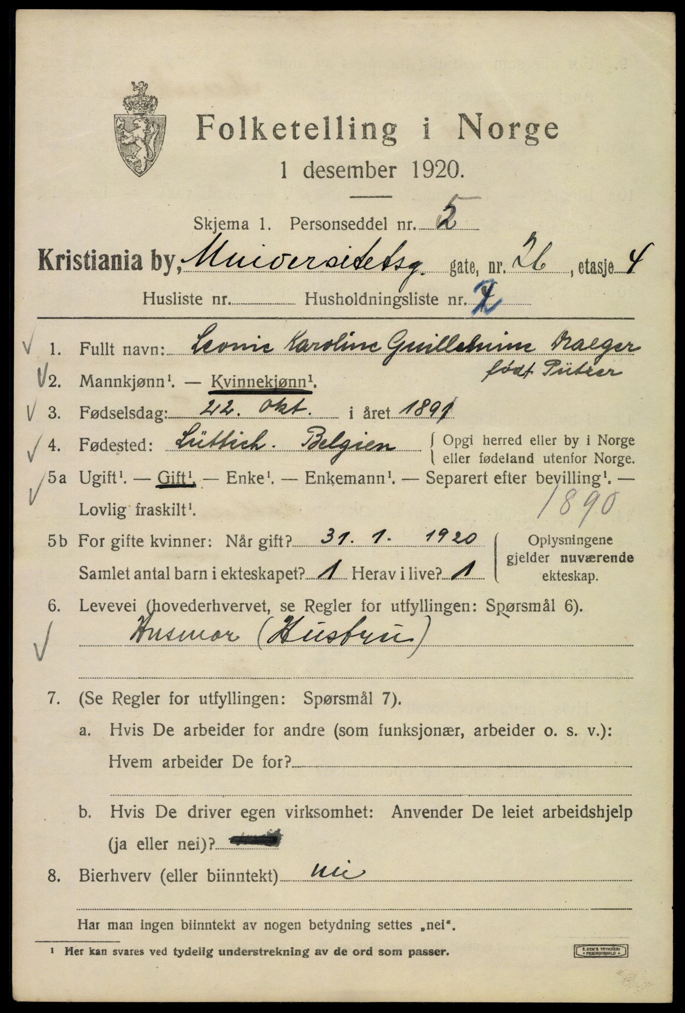 SAO, 1920 census for Kristiania, 1920, p. 618885