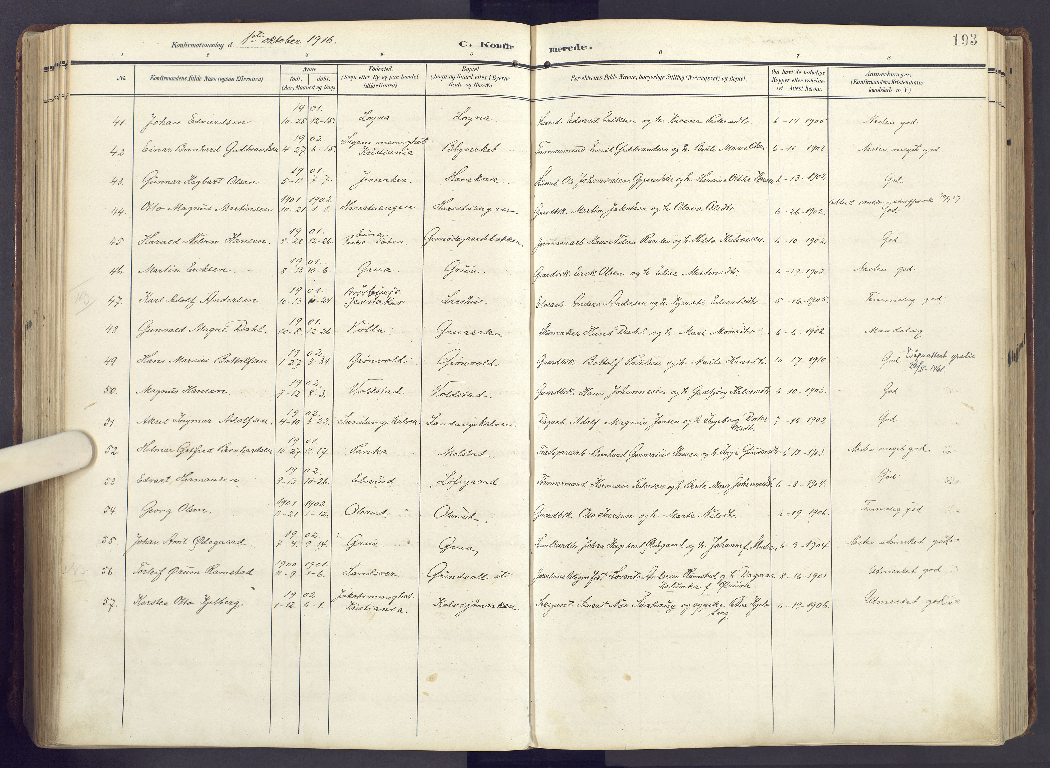 Lunner prestekontor, AV/SAH-PREST-118/H/Ha/Haa/L0001: Parish register (official) no. 1, 1907-1922, p. 193