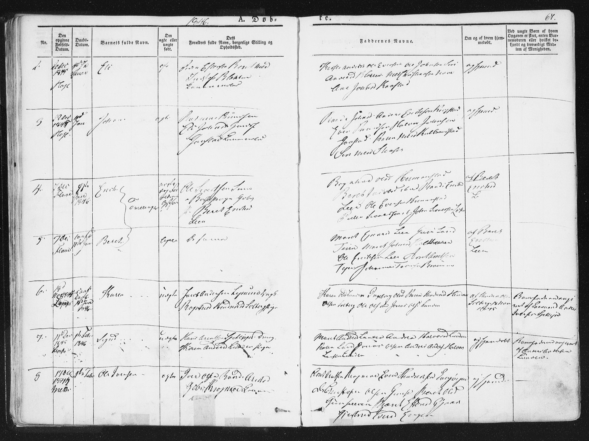 Ministerialprotokoller, klokkerbøker og fødselsregistre - Sør-Trøndelag, SAT/A-1456/691/L1074: Parish register (official) no. 691A06, 1842-1852, p. 67