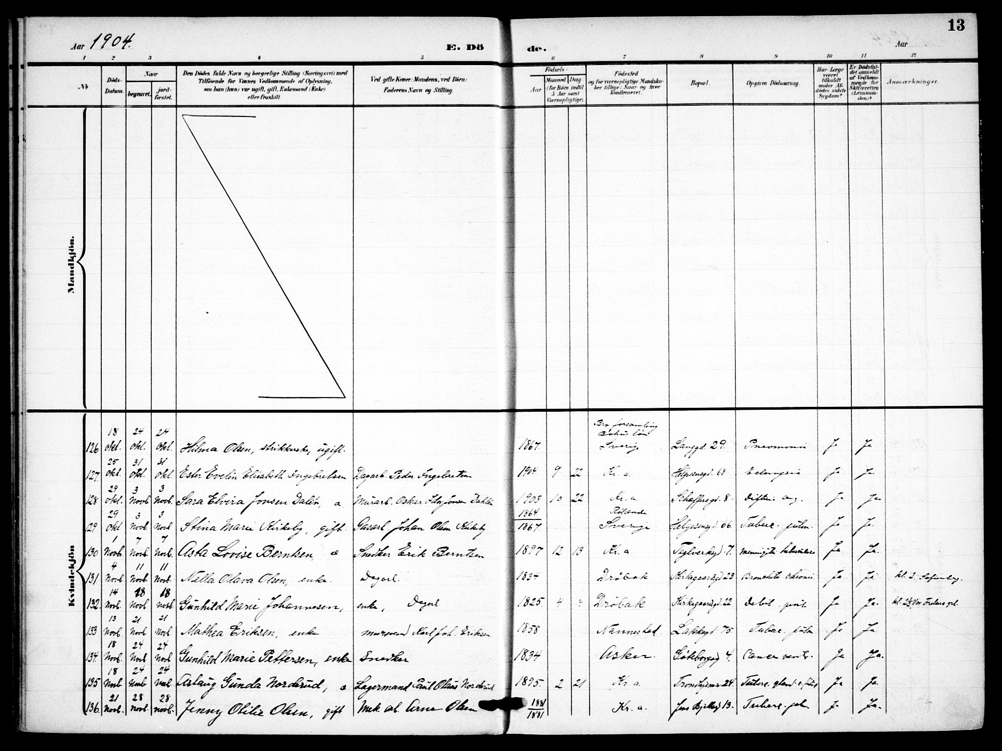 Petrus prestekontor Kirkebøker, AV/SAO-A-10872/F/Fa/L0010: Parish register (official) no. 10, 1904-1916, p. 13