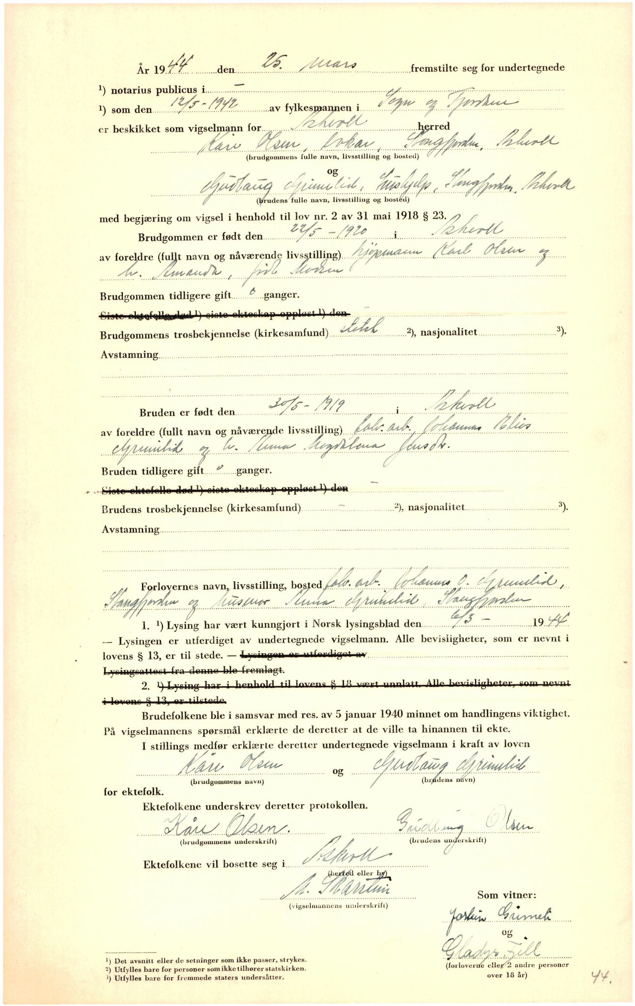 Sunnfjord tingrett, AV/SAB-A-3201/1/M/Mc/Mca/L0001: Vigselsbok, 1942-1945, p. 23b