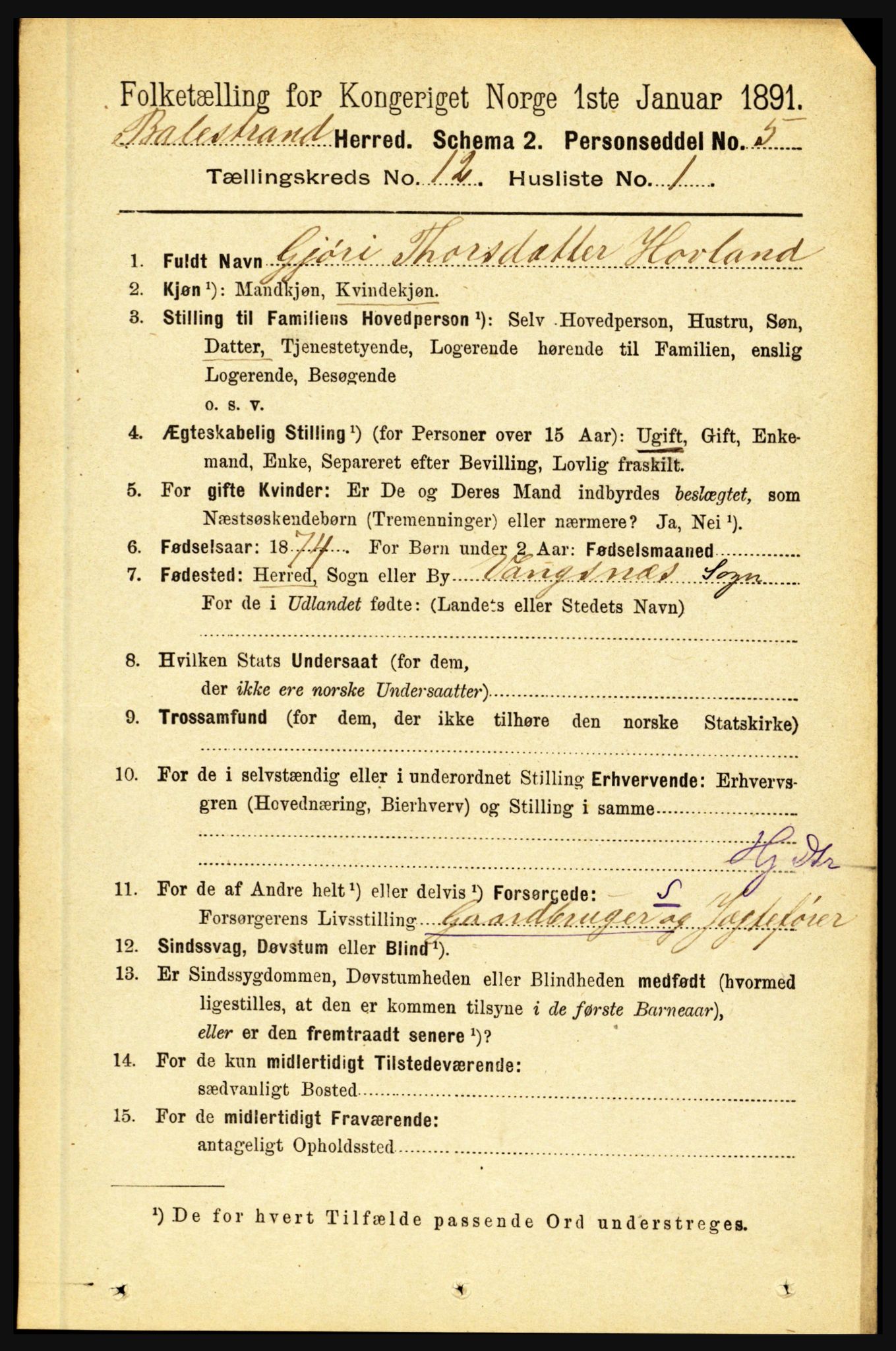 RA, 1891 census for 1418 Balestrand, 1891, p. 2787