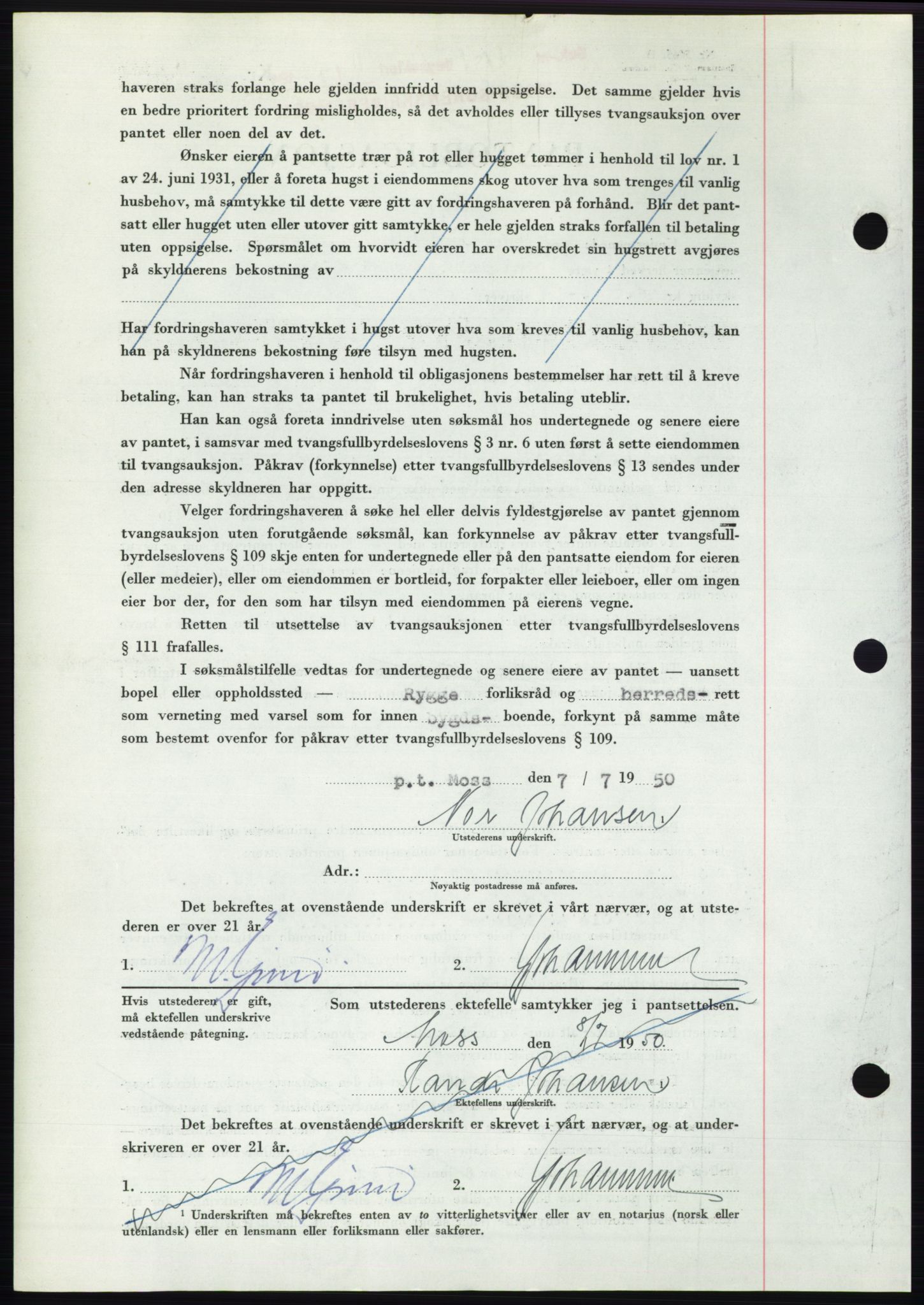 Moss sorenskriveri, AV/SAO-A-10168: Mortgage book no. B24, 1950-1950, Diary no: : 2151/1950