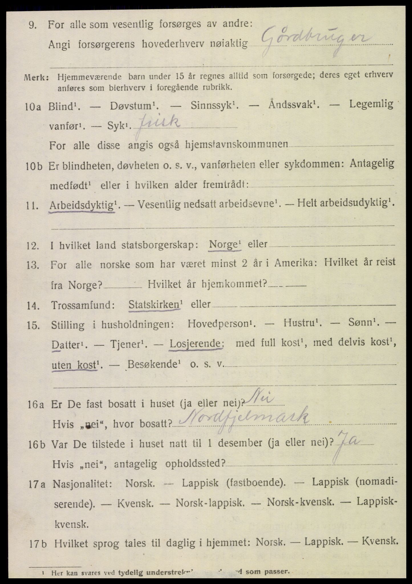 SAT, 1920 census for Velfjord, 1920, p. 2706