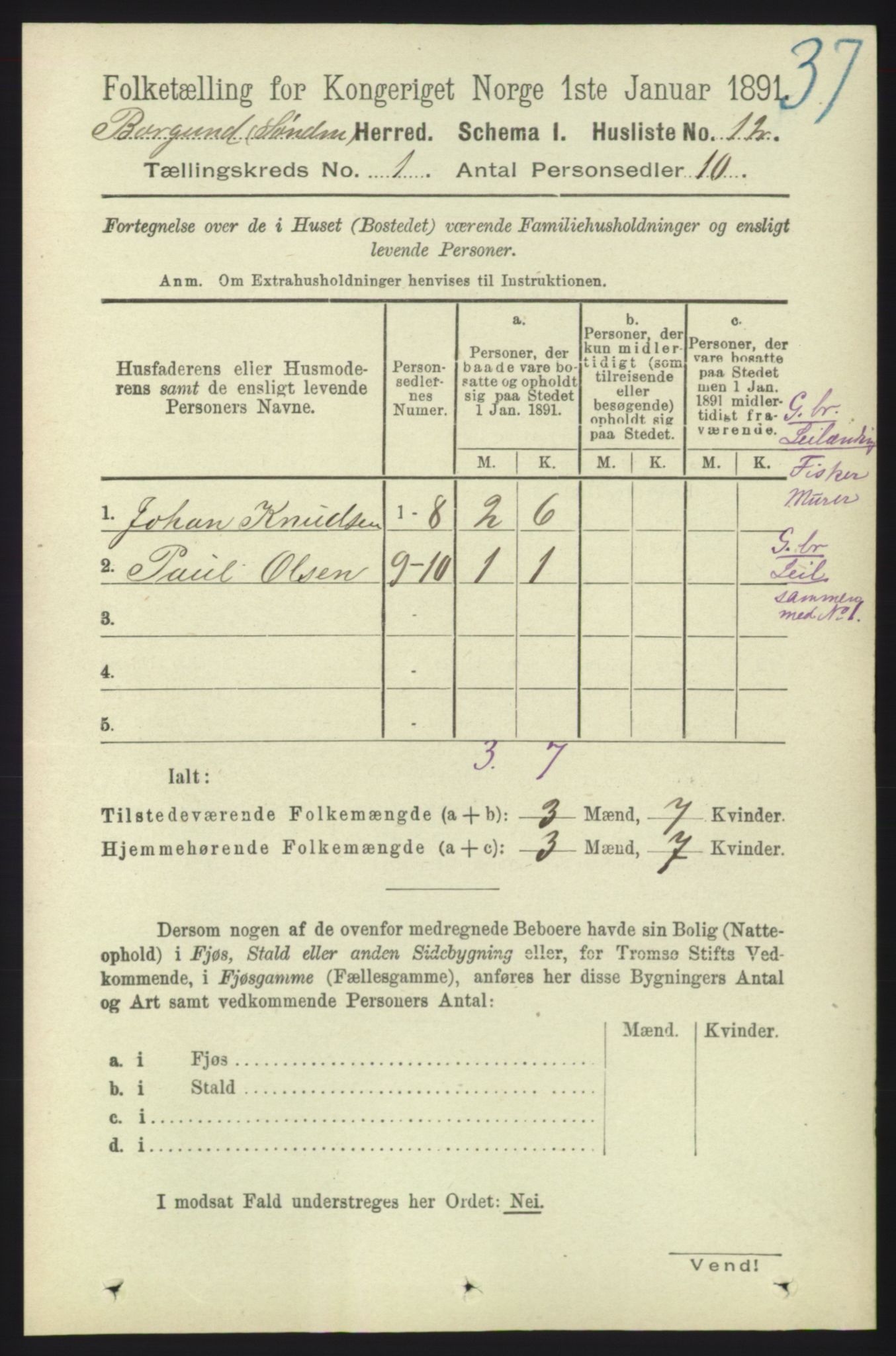 RA, 1891 census for 1531 Borgund, 1891, p. 72