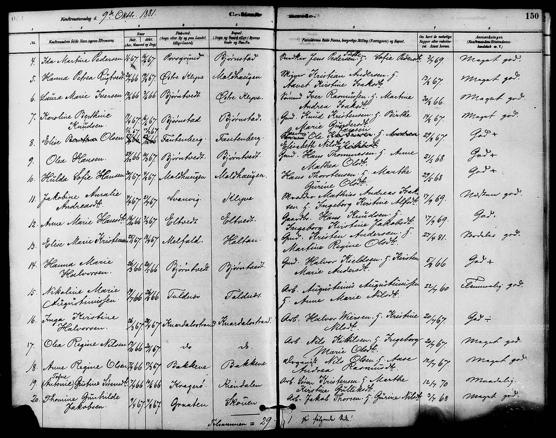 Solum kirkebøker, SAKO/A-306/F/Fa/L0009: Parish register (official) no. I 9, 1877-1887, p. 150