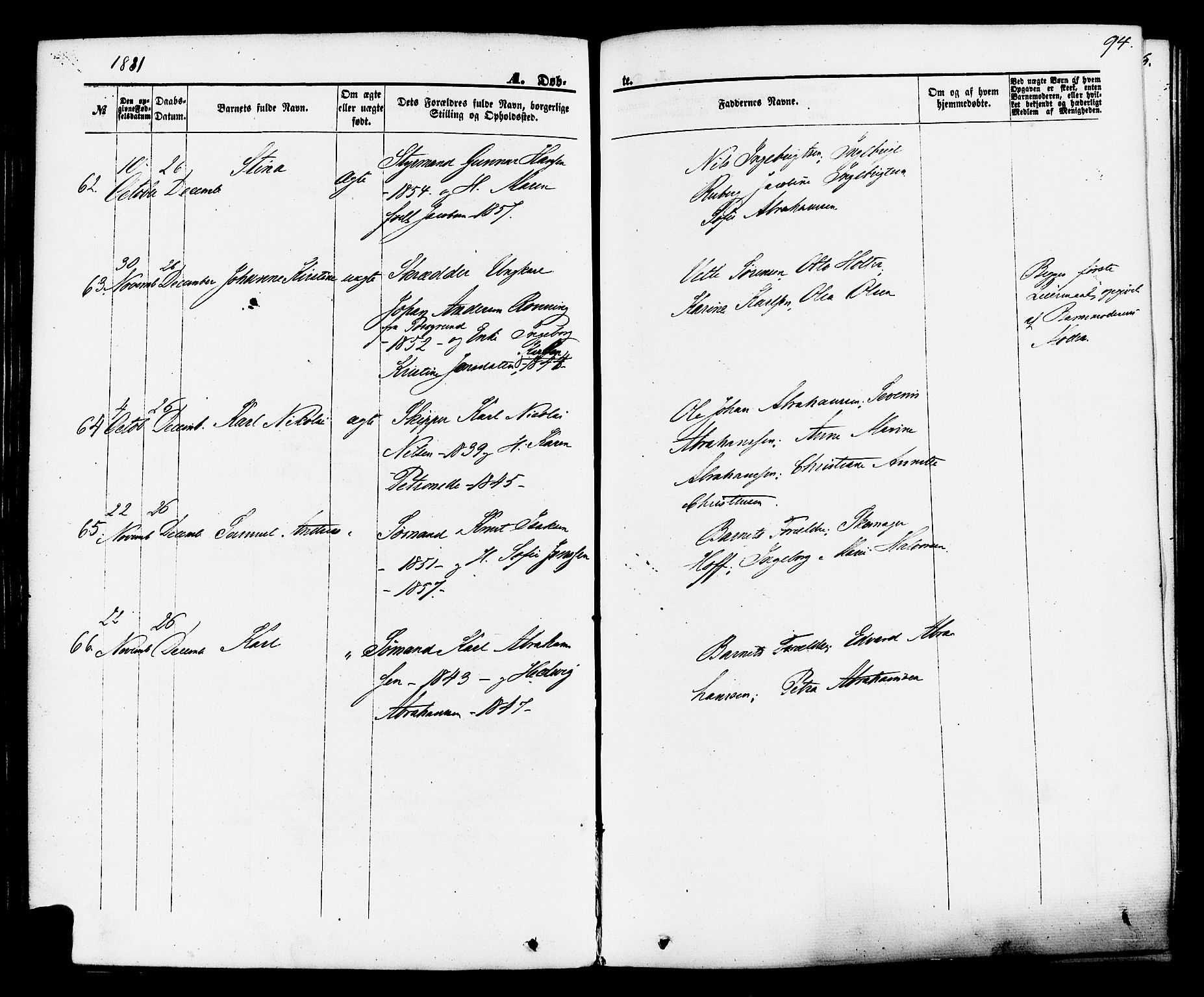 Brevik kirkebøker, SAKO/A-255/F/Fa/L0006: Parish register (official) no. 6, 1866-1881, p. 94