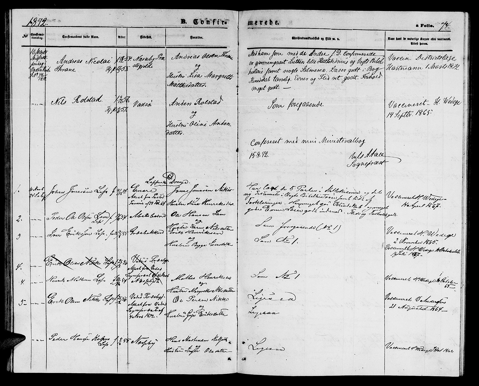 Nesseby sokneprestkontor, SATØ/S-1330/H/Hb/L0003klokker: Parish register (copy) no. 3, 1869-1876, p. 74