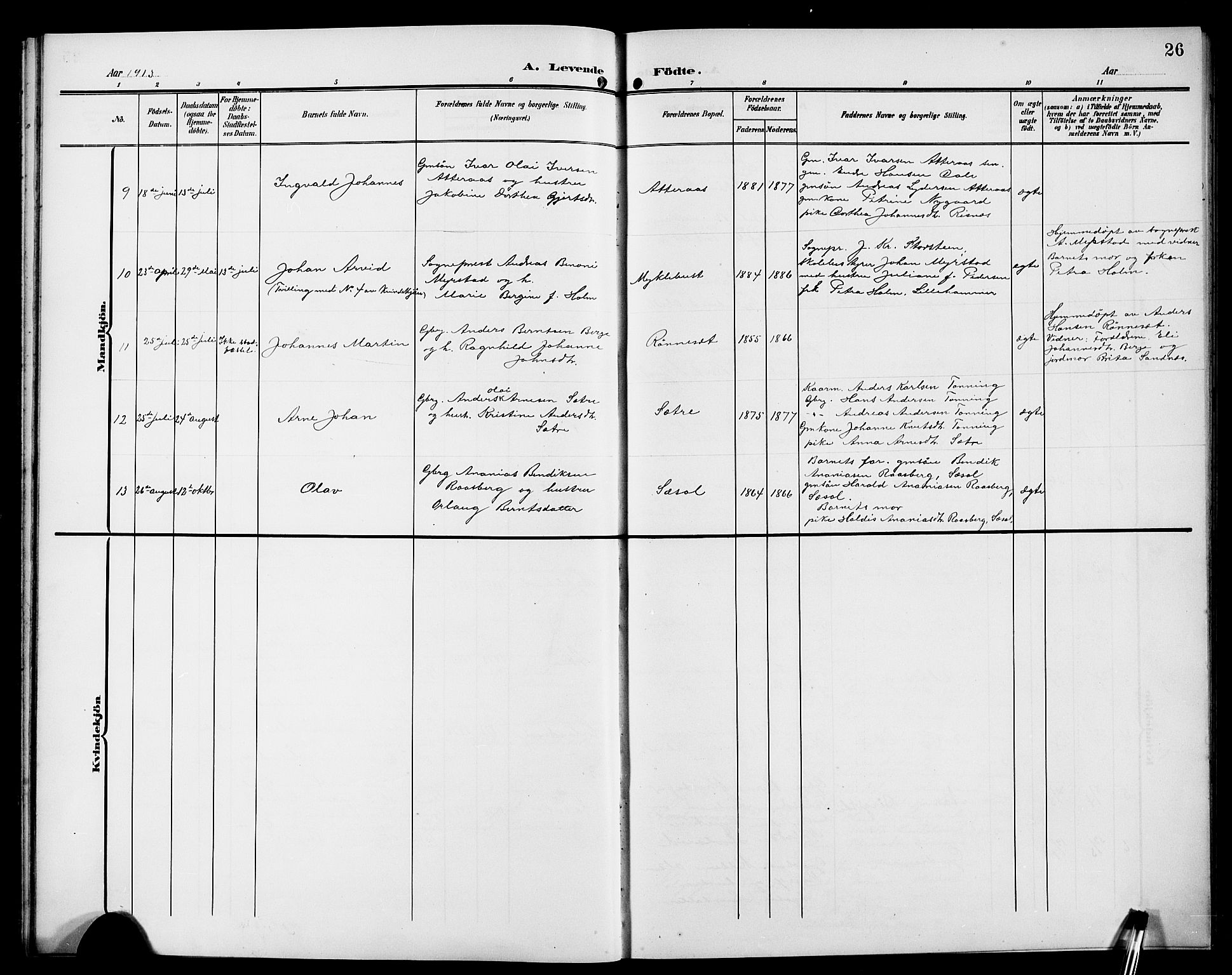 Hyllestad sokneprestembete, AV/SAB-A-80401: Parish register (copy) no. A 3, 1906-1925, p. 26