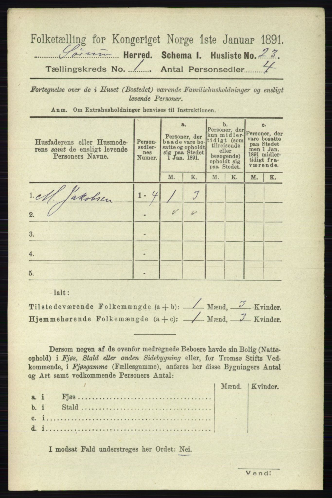 RA, 1891 census for 0226 Sørum, 1891, p. 42