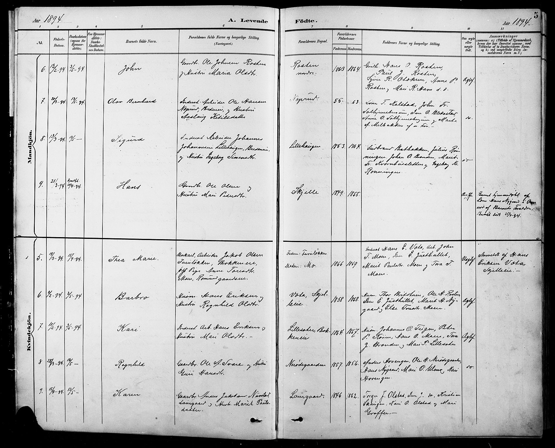 Sel prestekontor, SAH/PREST-074/H/Ha/Hab/L0001: Parish register (copy) no. 1, 1894-1923, p. 5