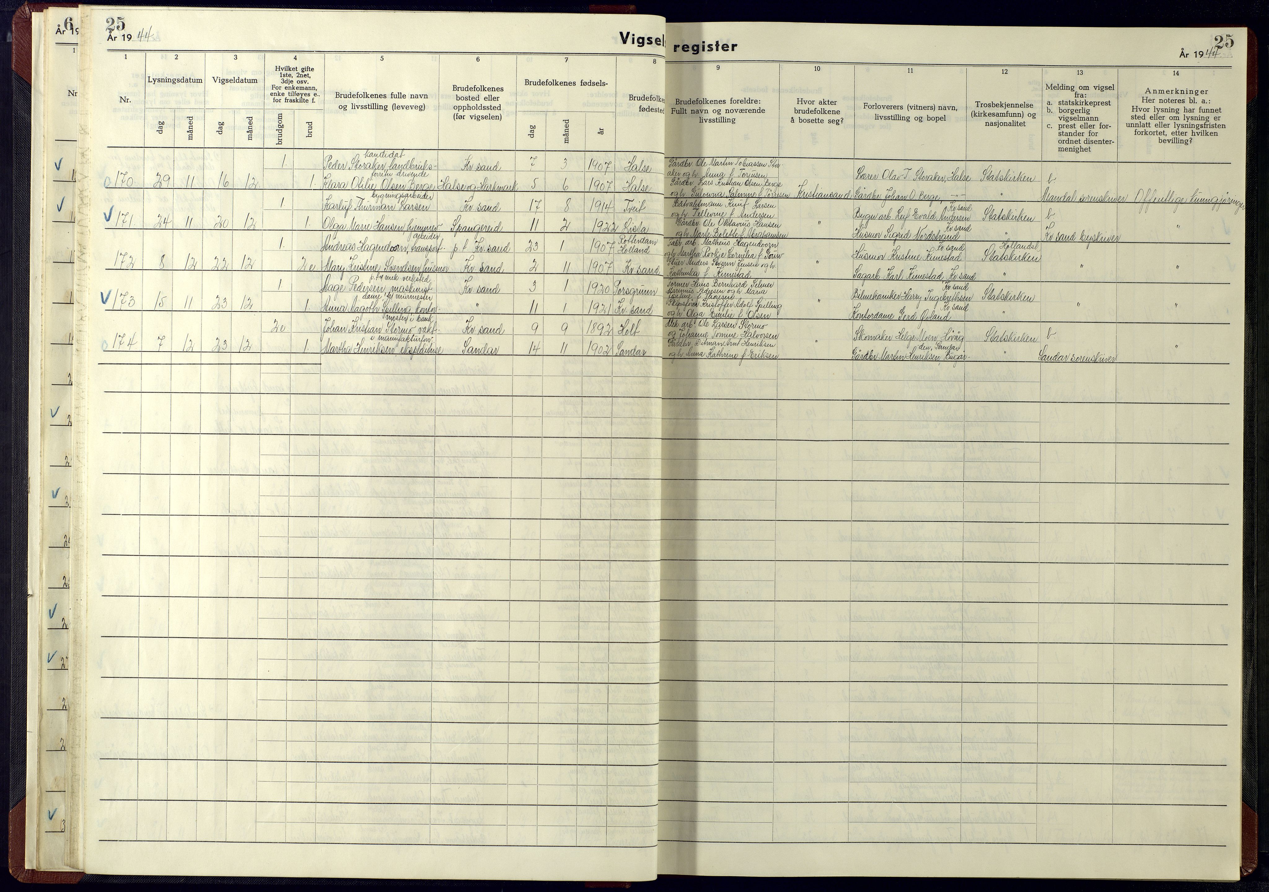 Kristiansand domprosti, AV/SAK-1112-0006/J/Ja/L0003: Marriage register no. A-VI-15, 1942-1945, p. 25