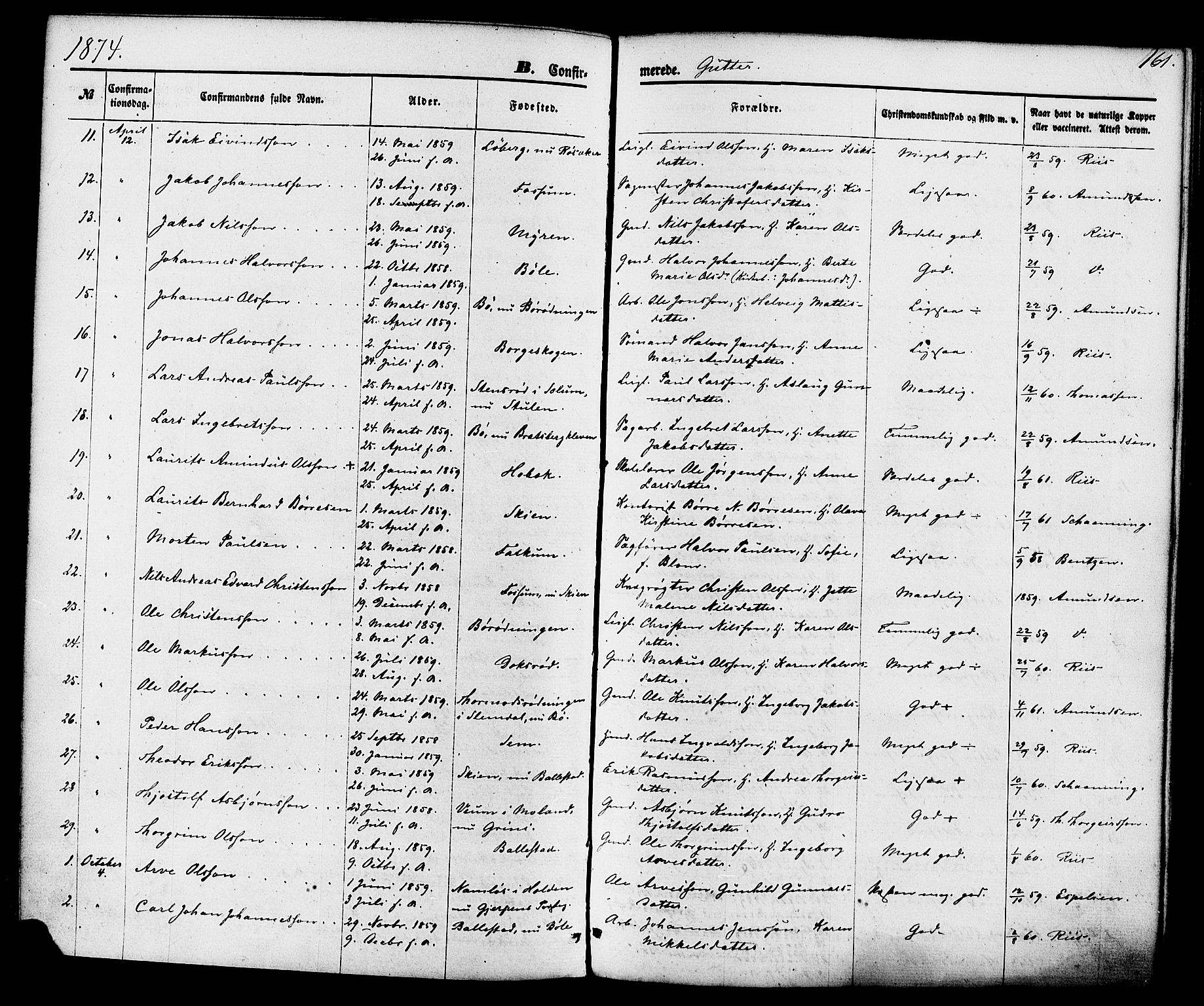 Gjerpen kirkebøker, SAKO/A-265/F/Fa/L0009: Parish register (official) no. I 9, 1872-1885, p. 161